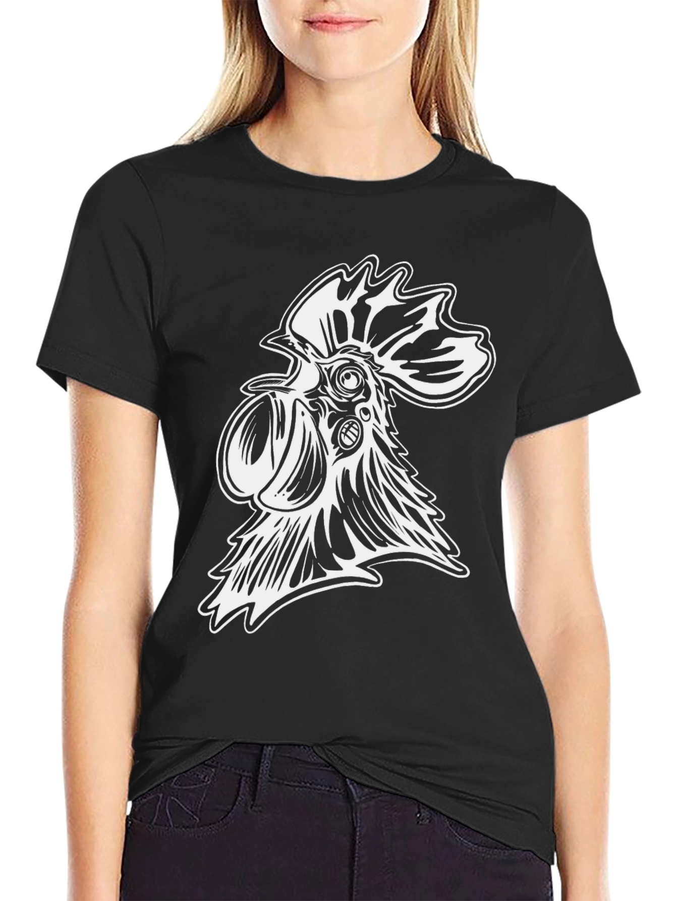 Cool Rooster Graphic Tee - Black Cotton Blend