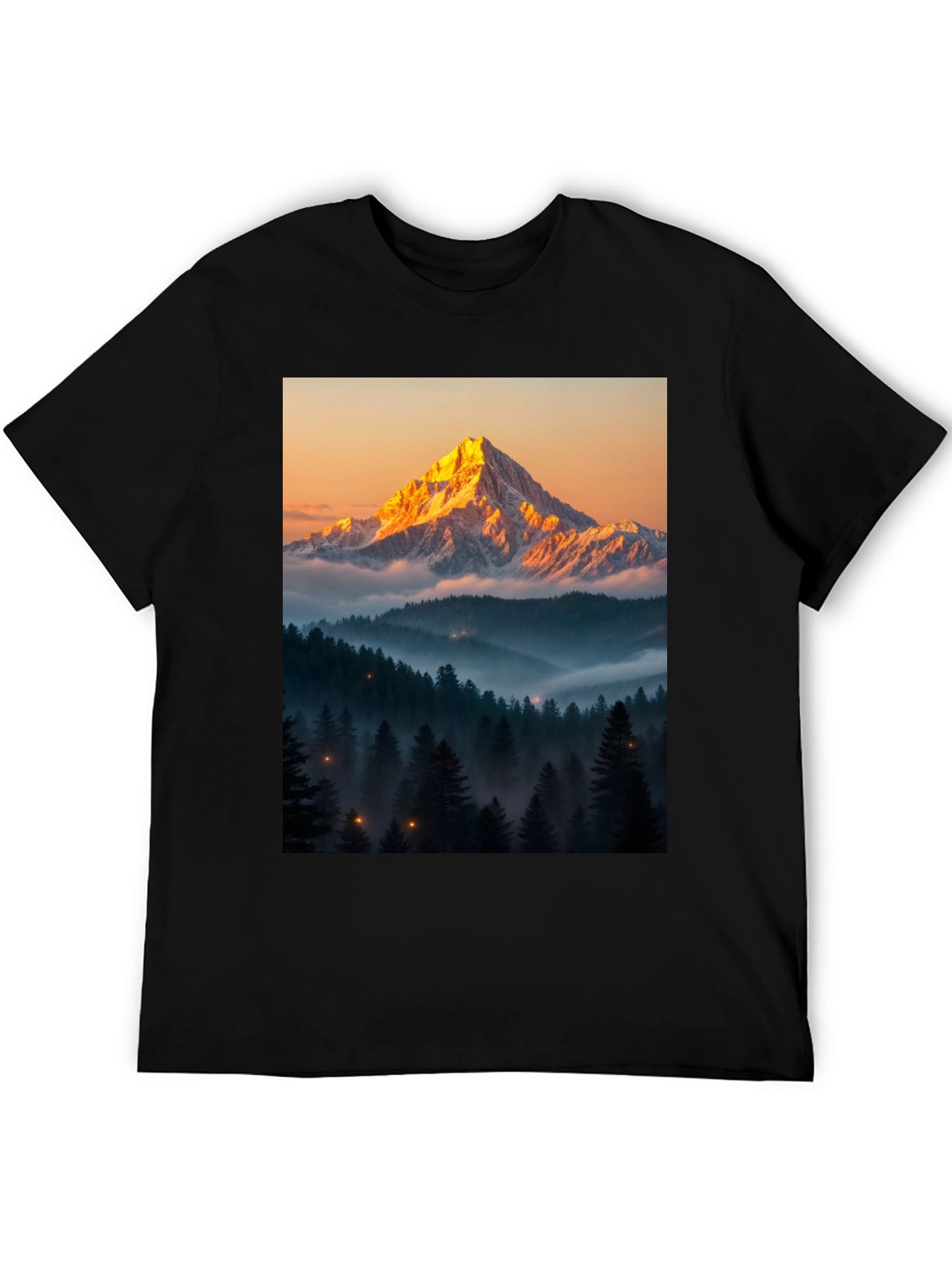 Mountain Peak Forest Graphic Tee - Black