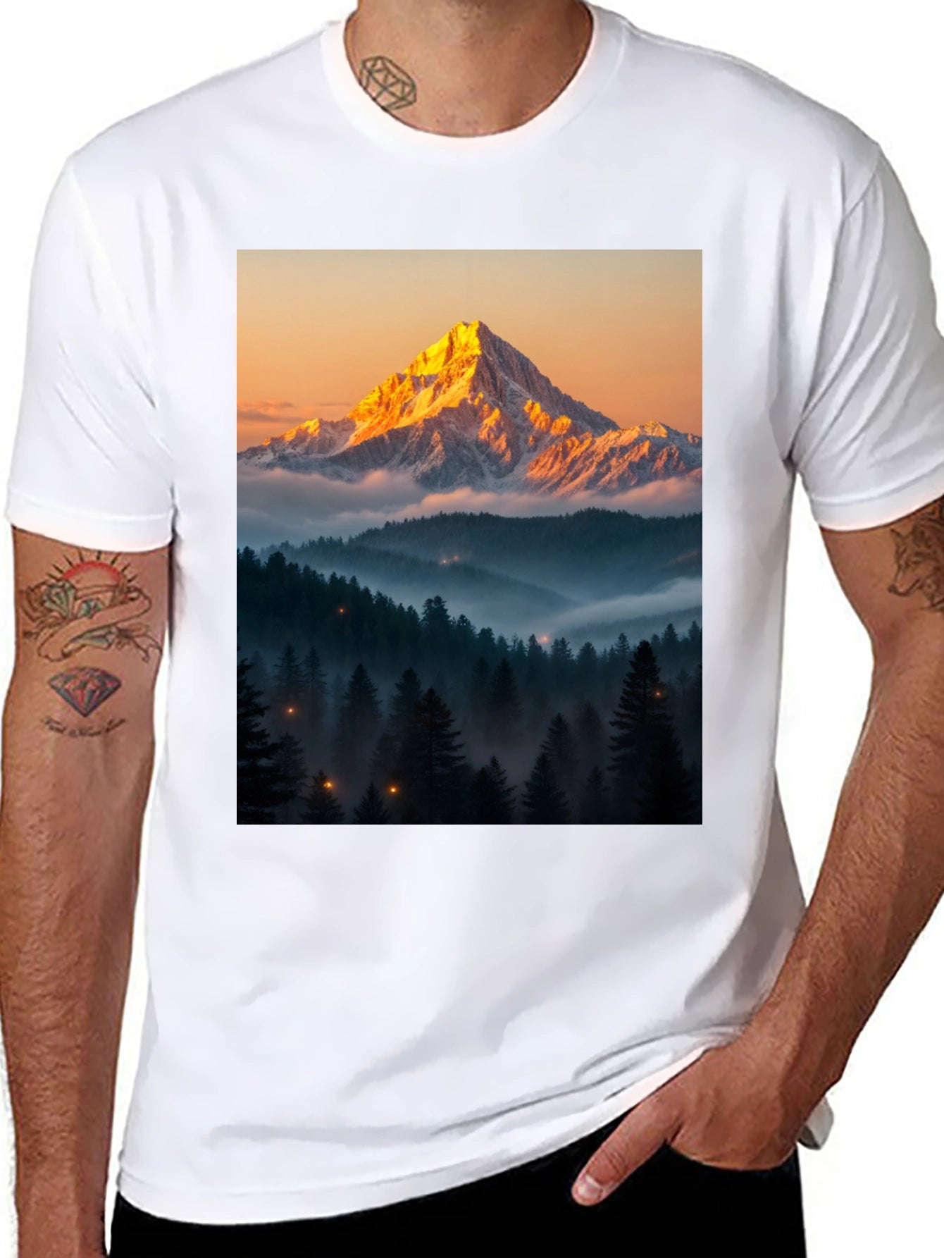 Mountain Peak Forest Graphic Tee - Black