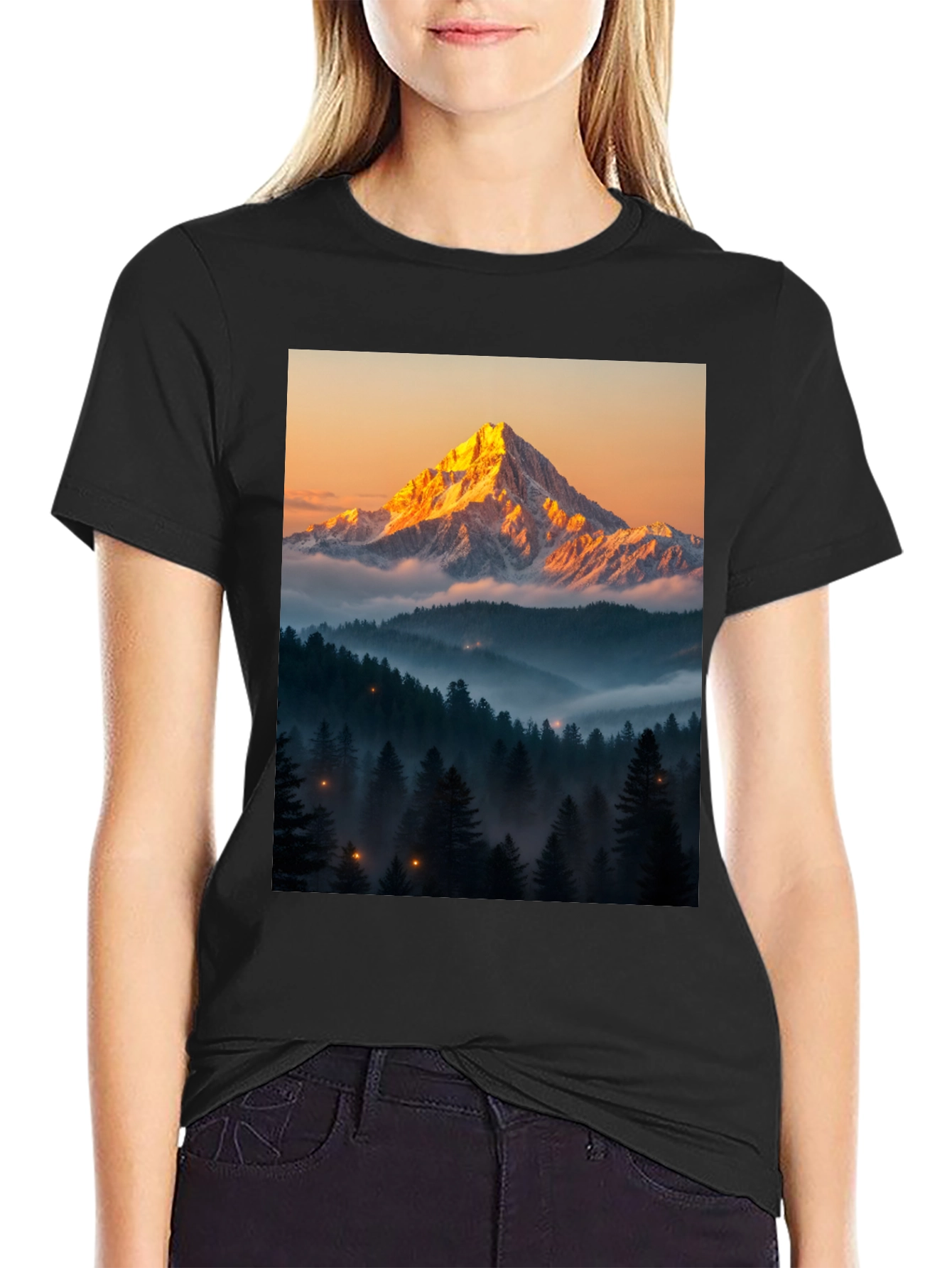 Mountain Peak Forest Graphic Tee - Black