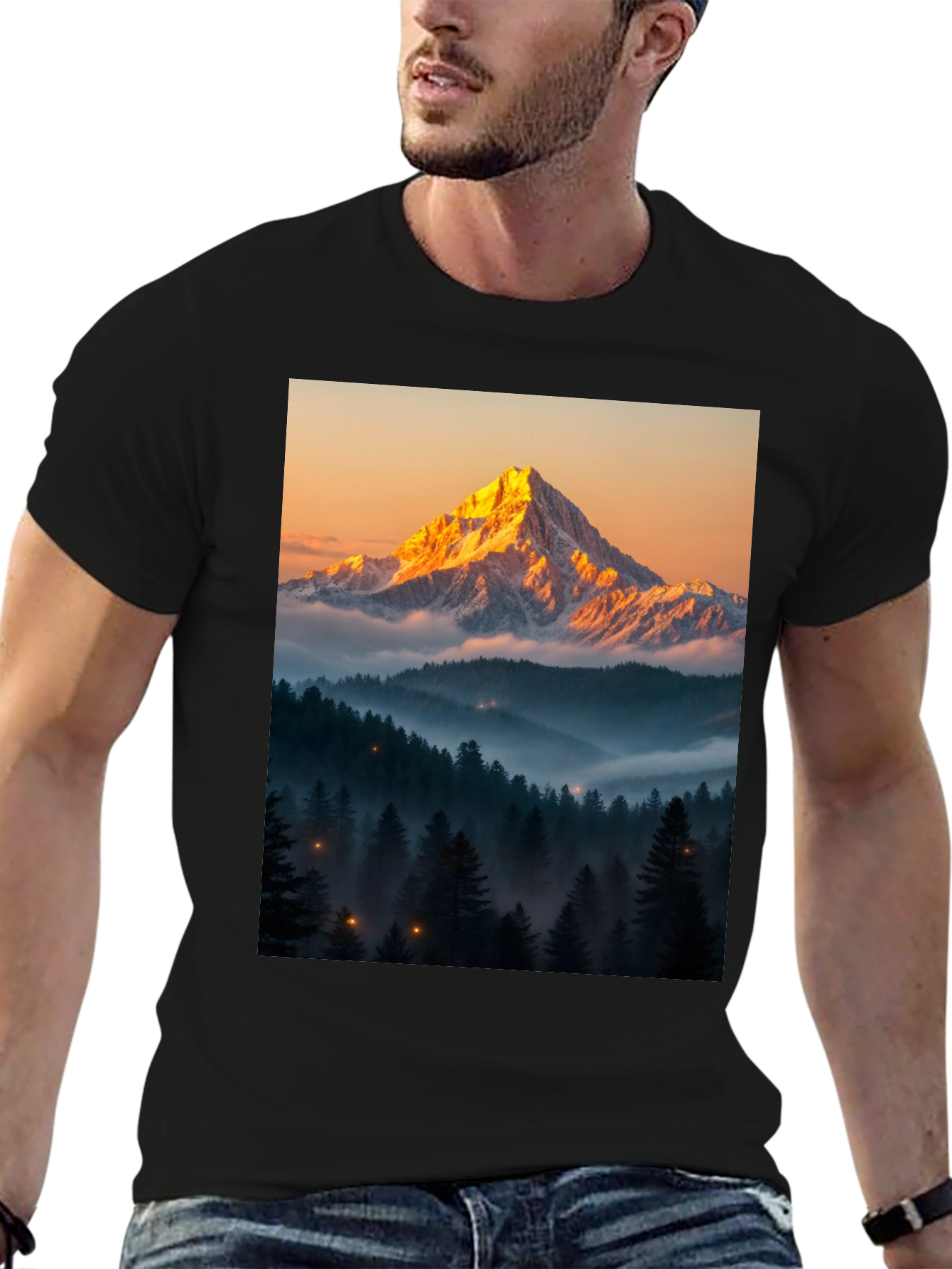 Mountain Peak Forest Graphic Tee - Black