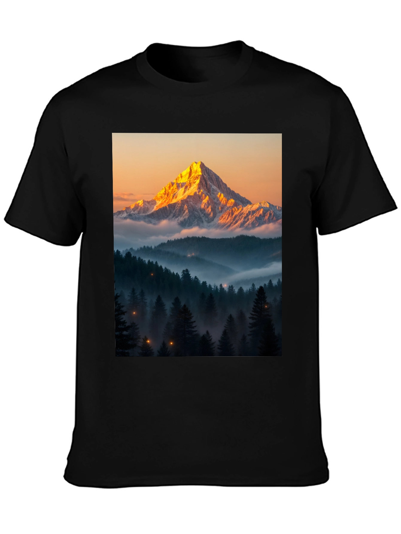 Mountain Peak Forest Graphic Tee - Black