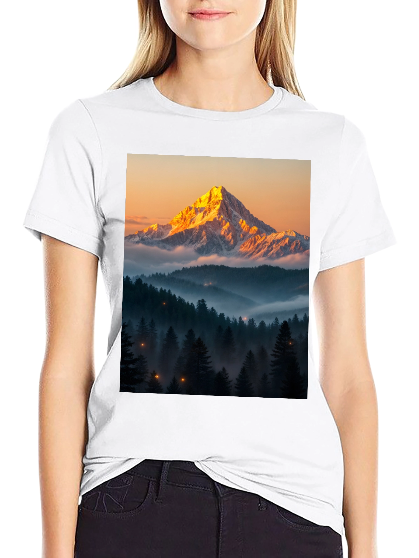 Mountain Peak Forest Graphic Tee - Black