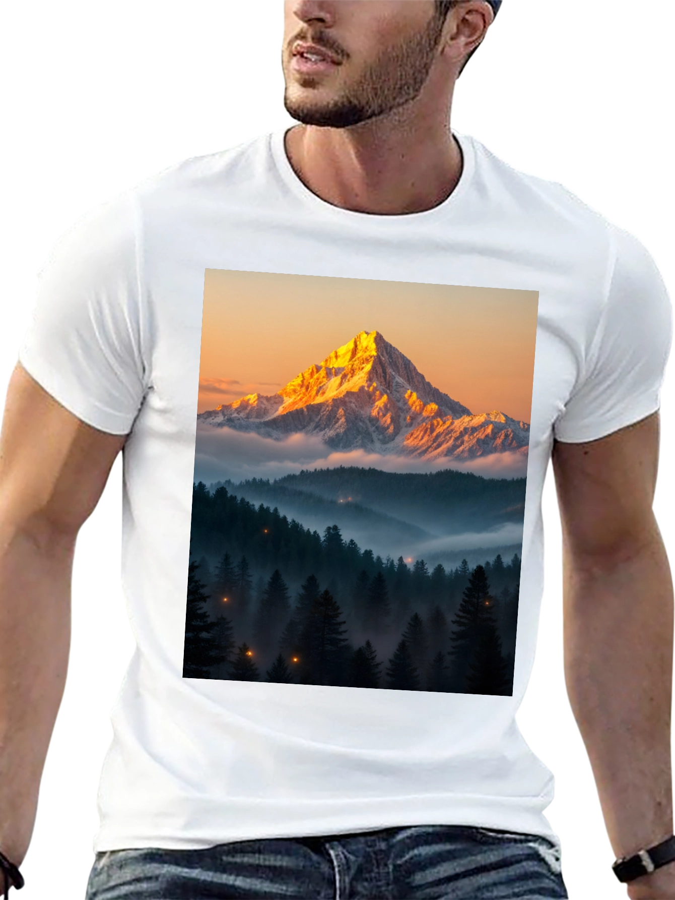 Mountain Peak Forest Graphic Tee - Black