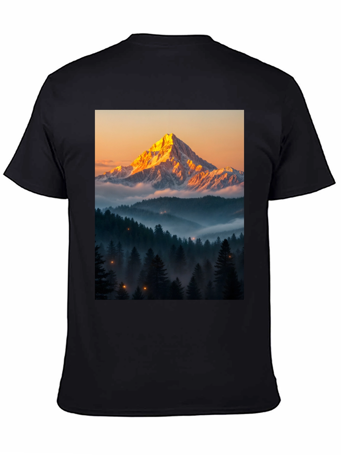 Mountain Peak Forest Graphic Tee - Black