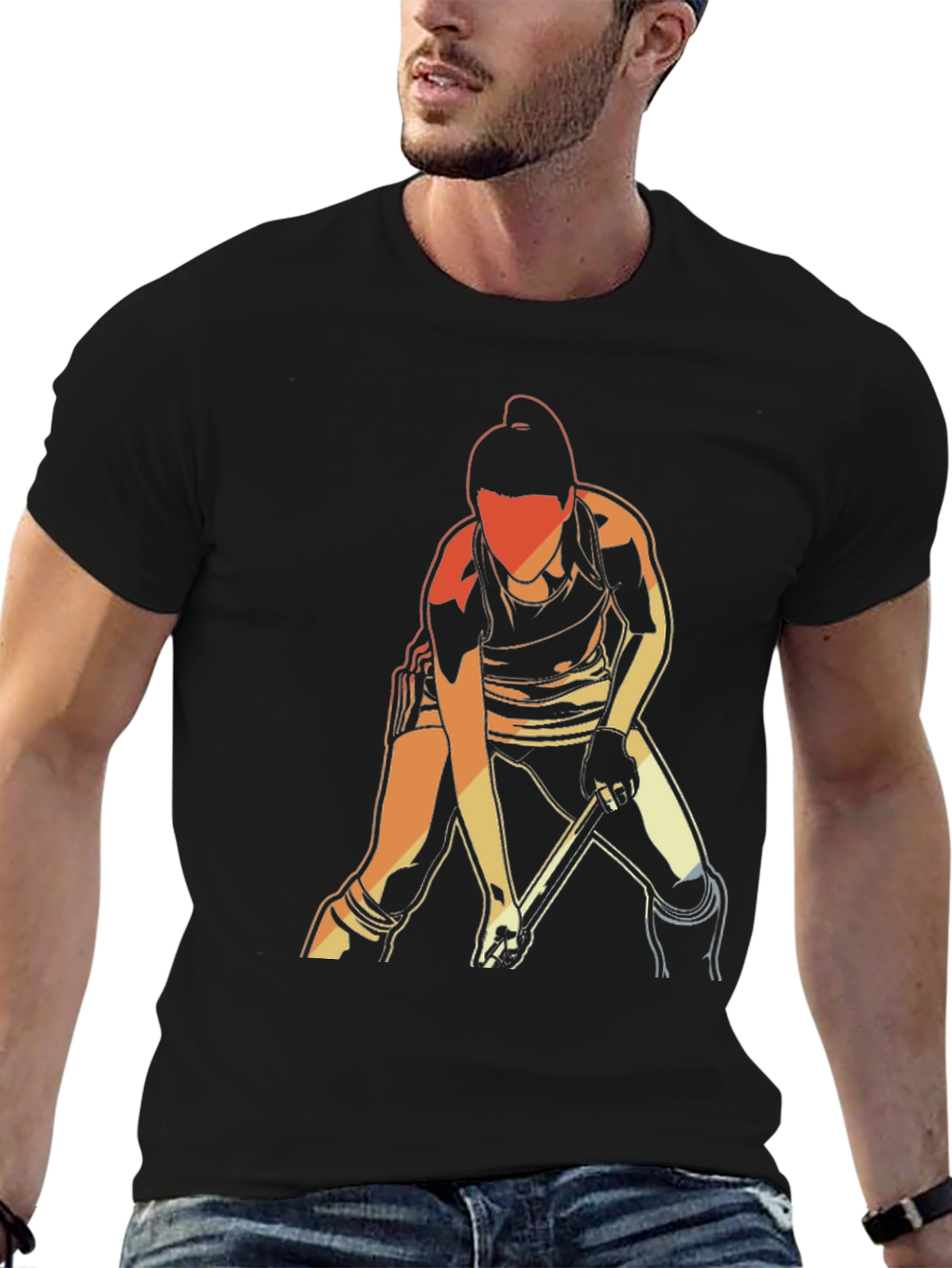 Hockey Player Graphic T-Shirt - Black Cotton Tee