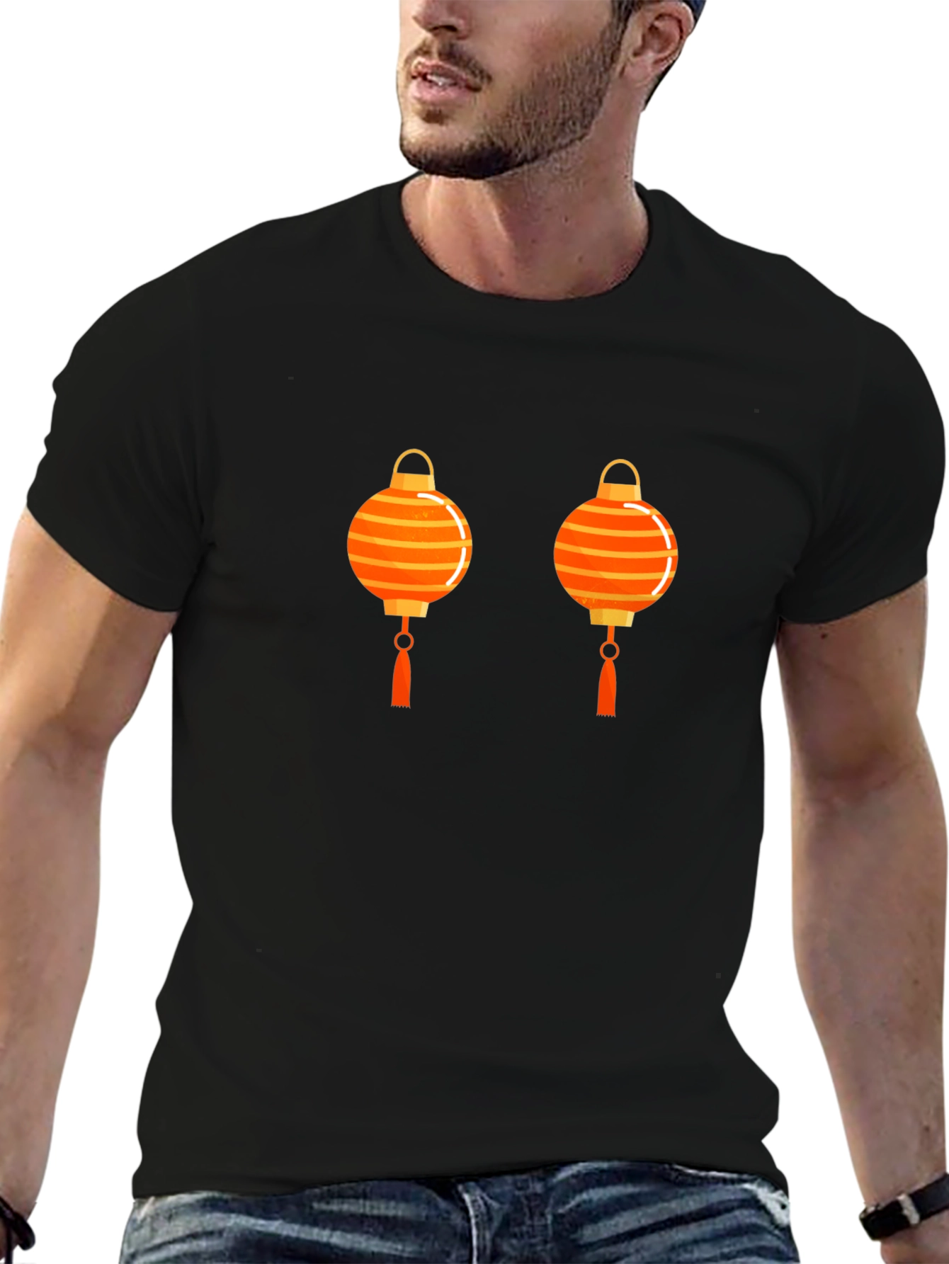 Lantern Graphic Tee - Casual Black T-Shirt