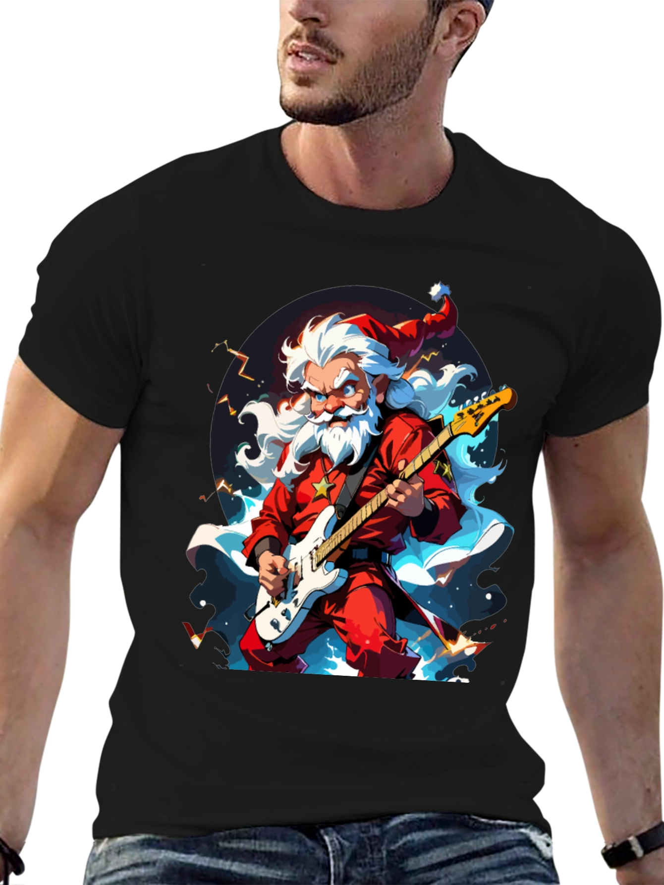 Rocking Santa Graphic Tee - Black
