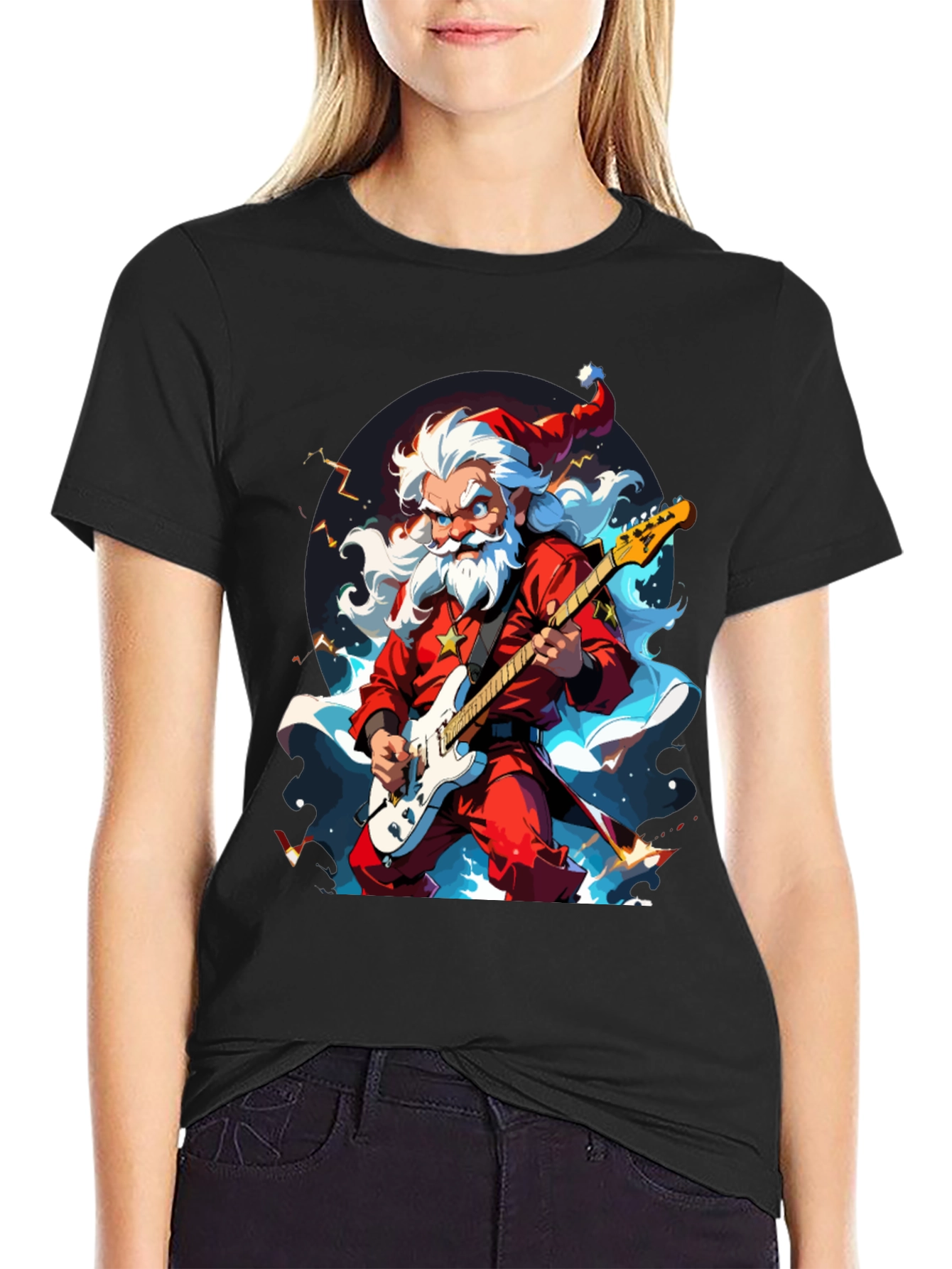 Rocking Santa Graphic Tee - Black