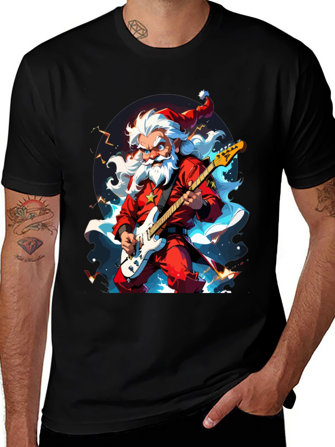 Rocking Santa Graphic Tee - Black