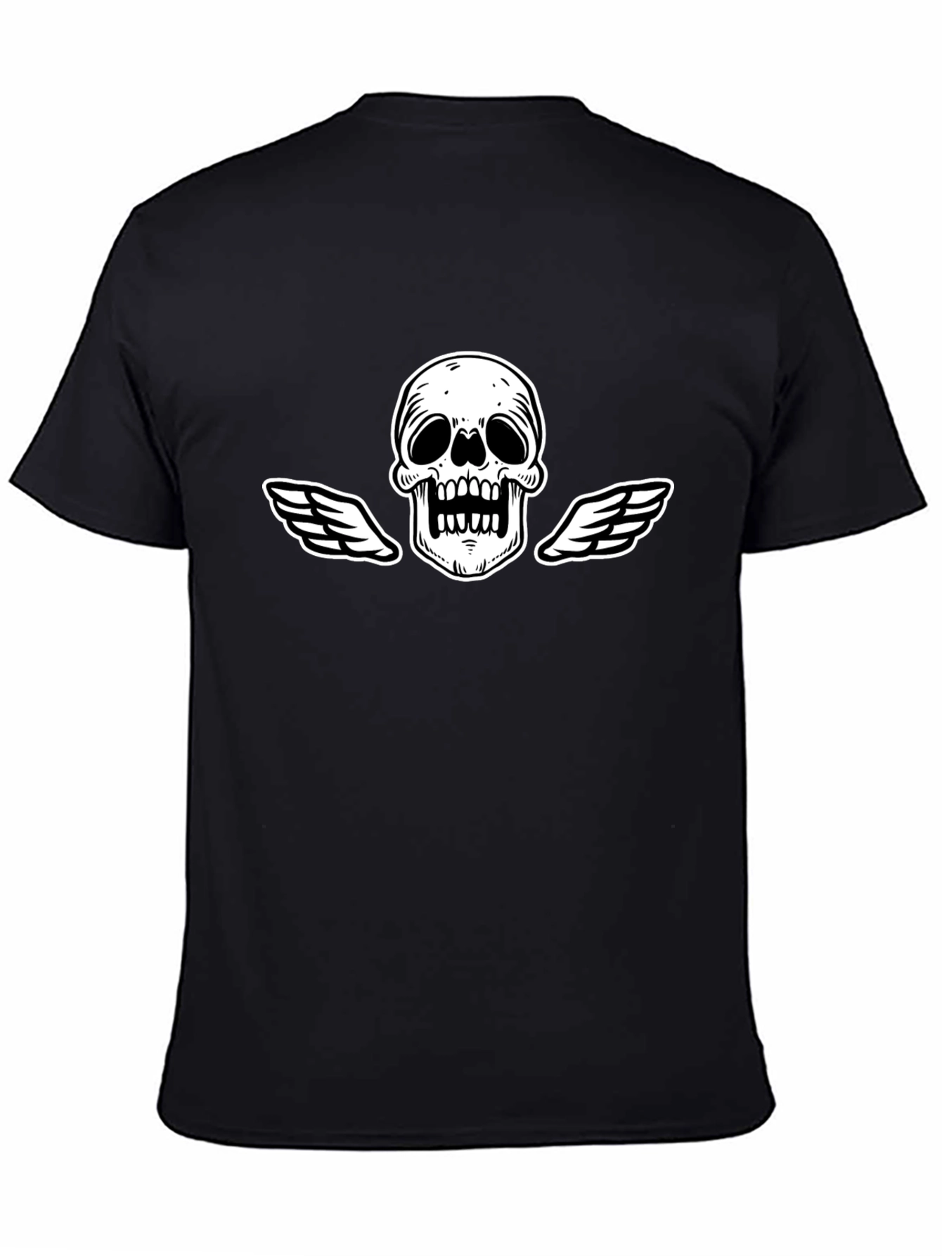 Black T-Shirt with Skull and Wings Graphic