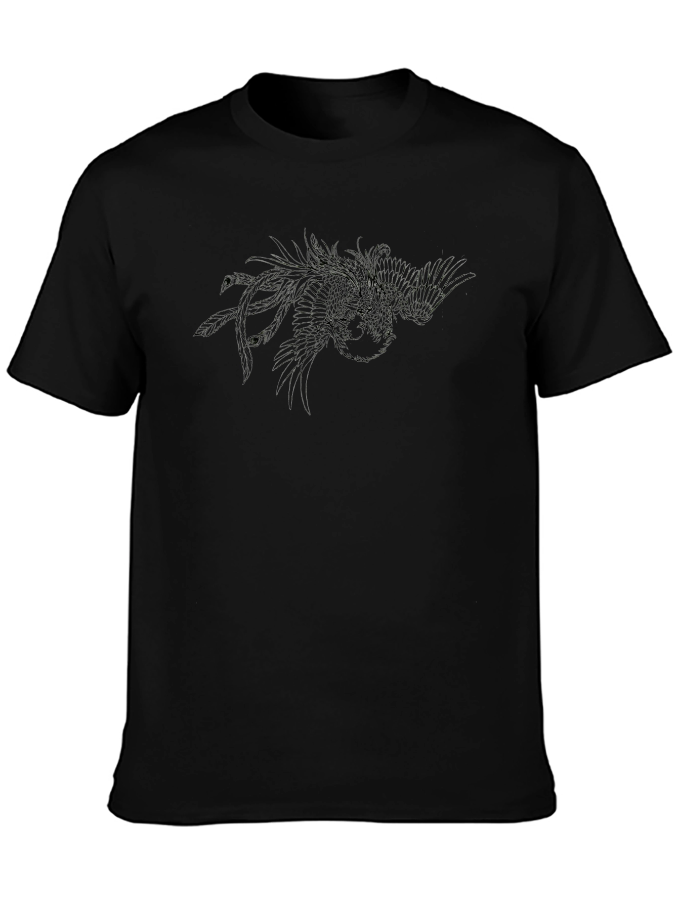 Black T-Shirt with Abstract Bird Design