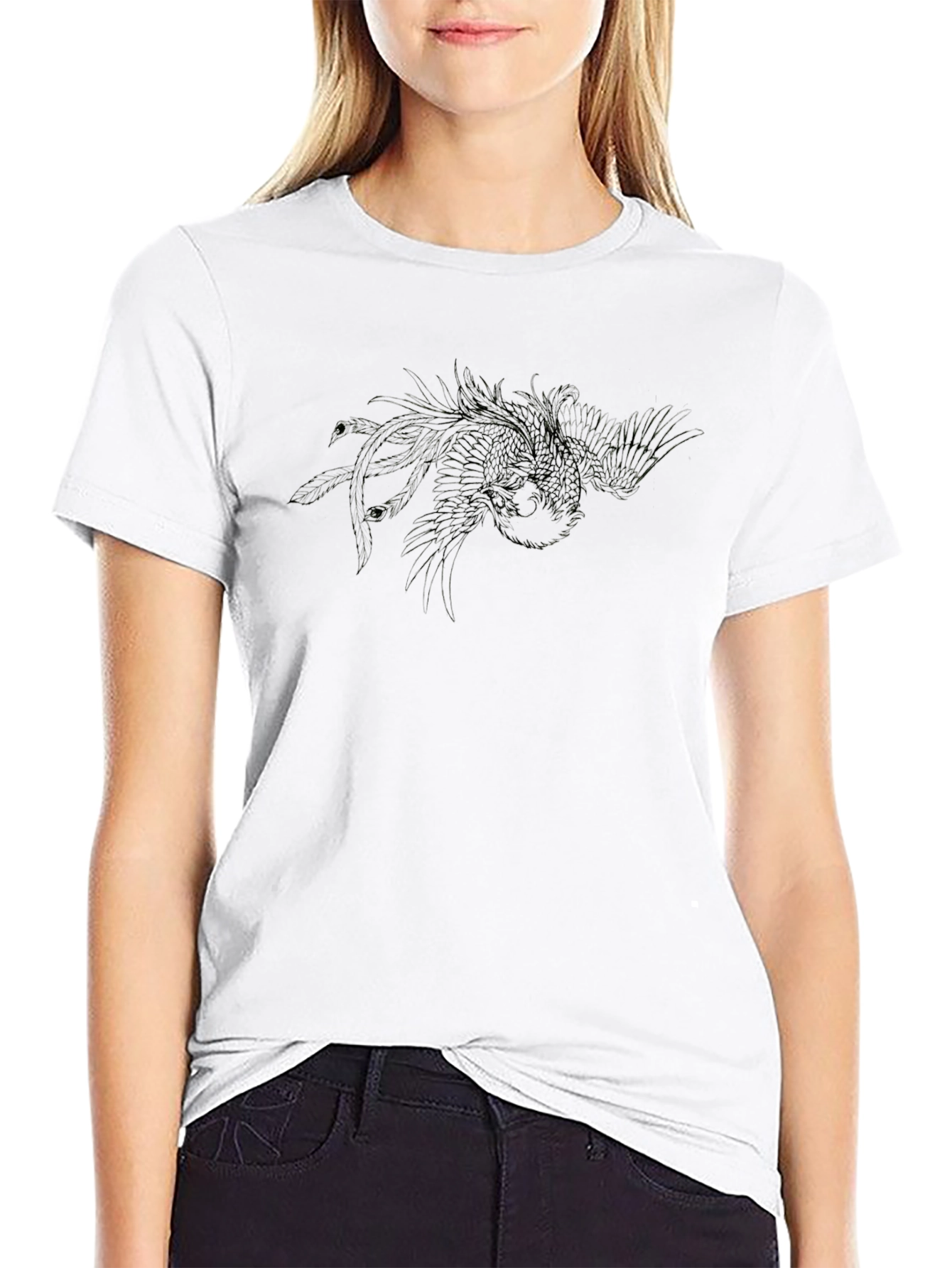 Black T-Shirt with Abstract Bird Design