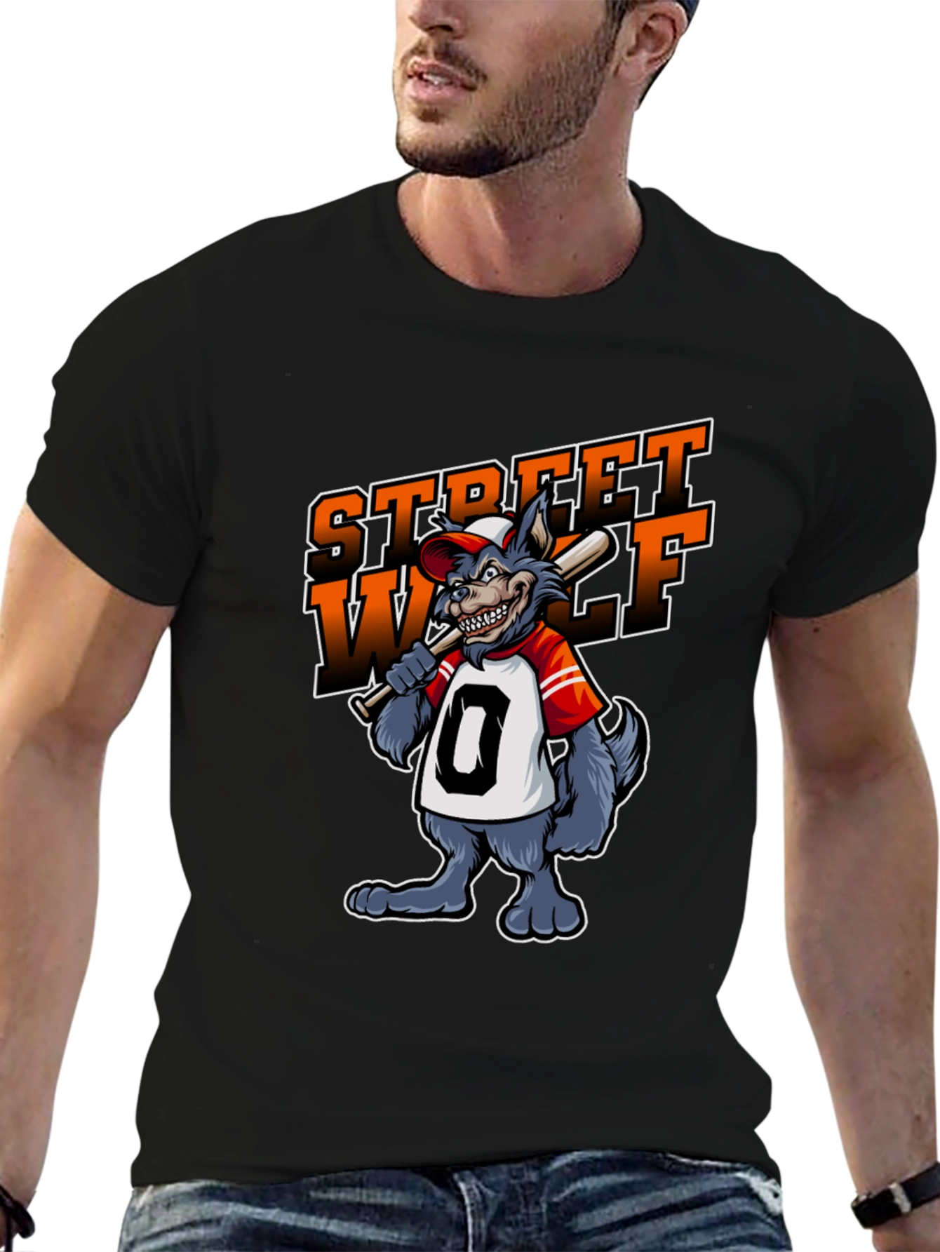 Street Wolf Graphic T-Shirt - Baseball Style
