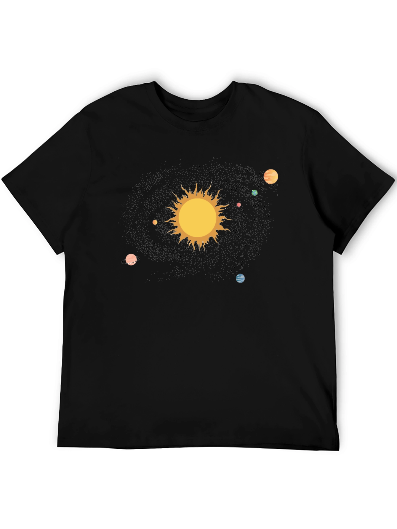 Solar System Graphic Print Black T-Shirt