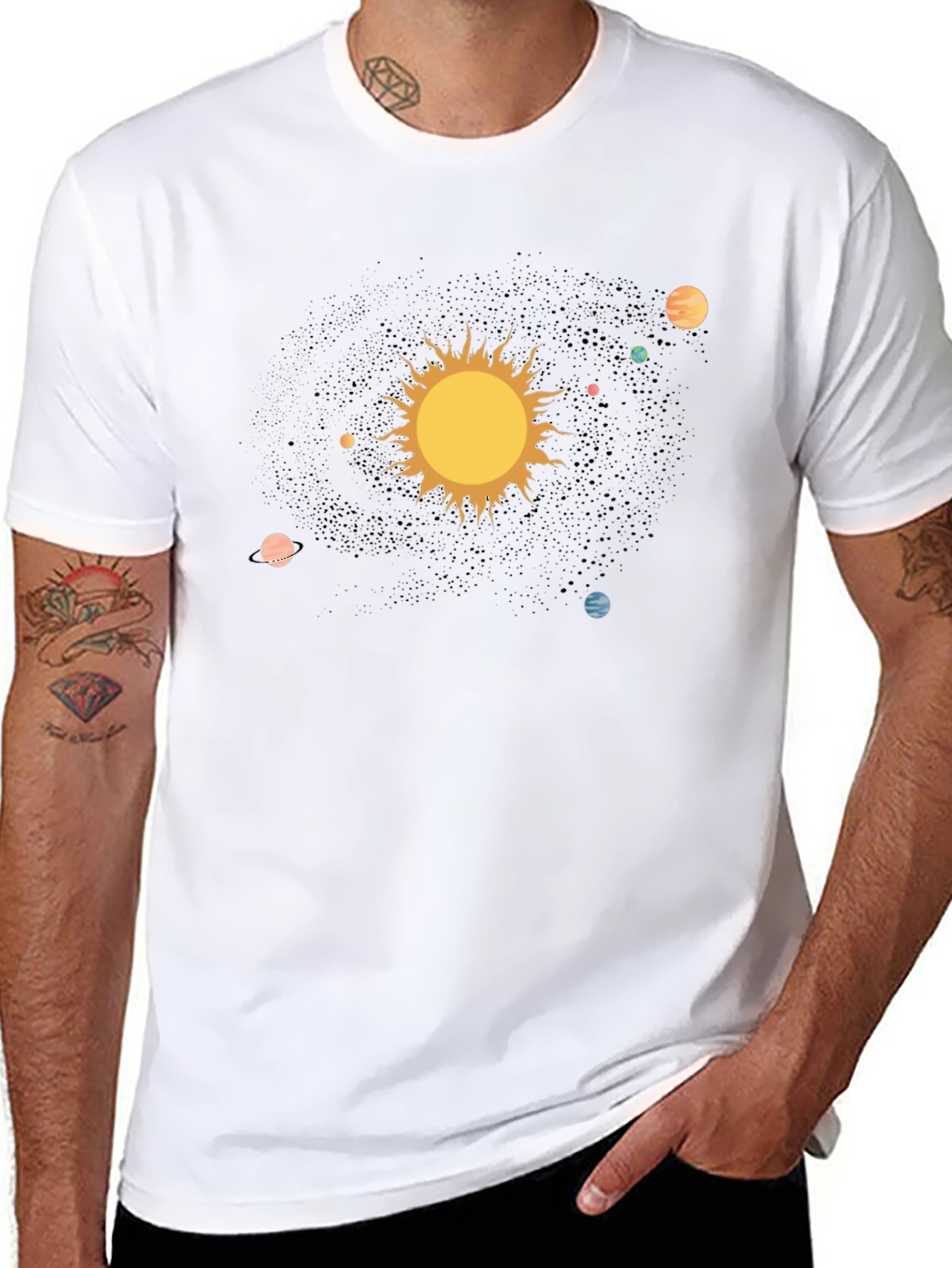 Solar System Graphic Print Black T-Shirt