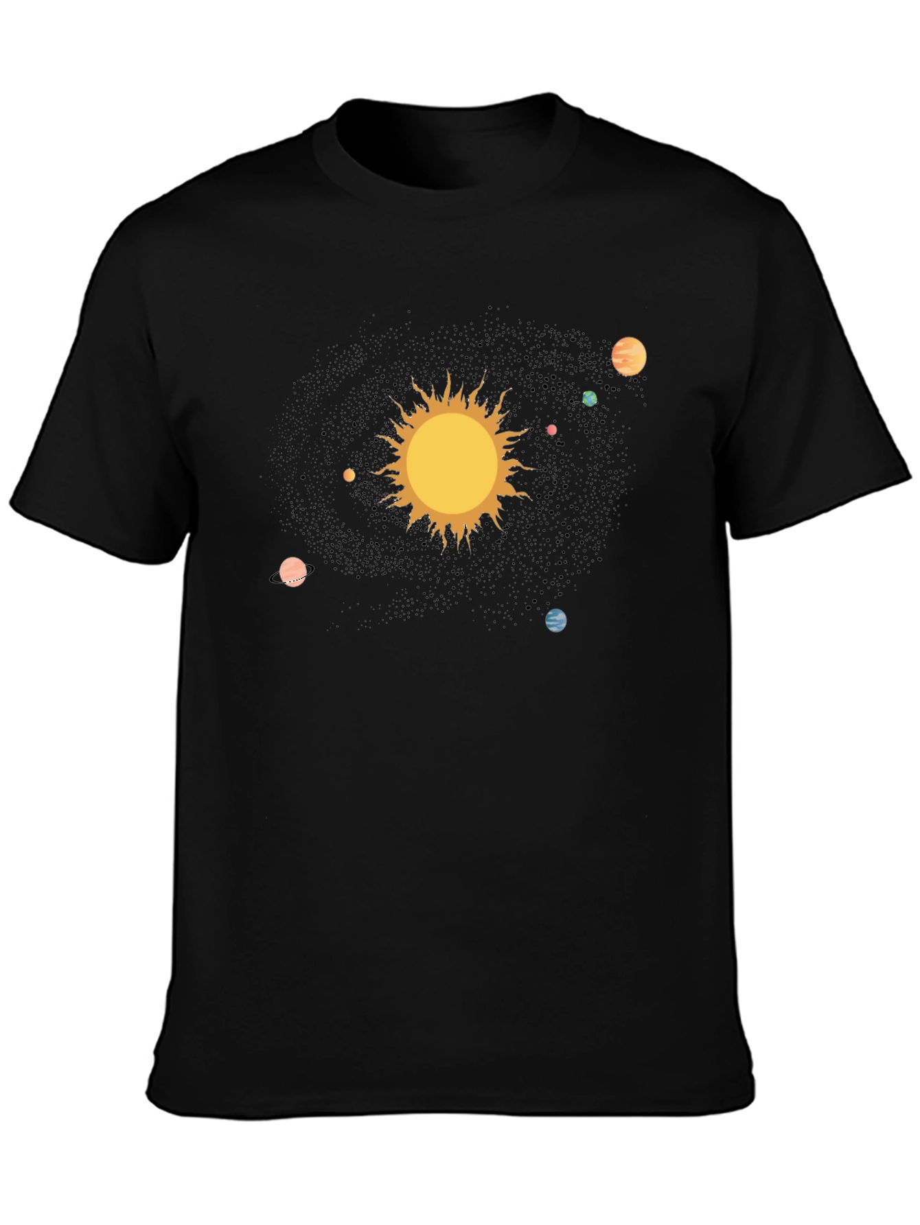 Solar System Graphic Print Black T-Shirt