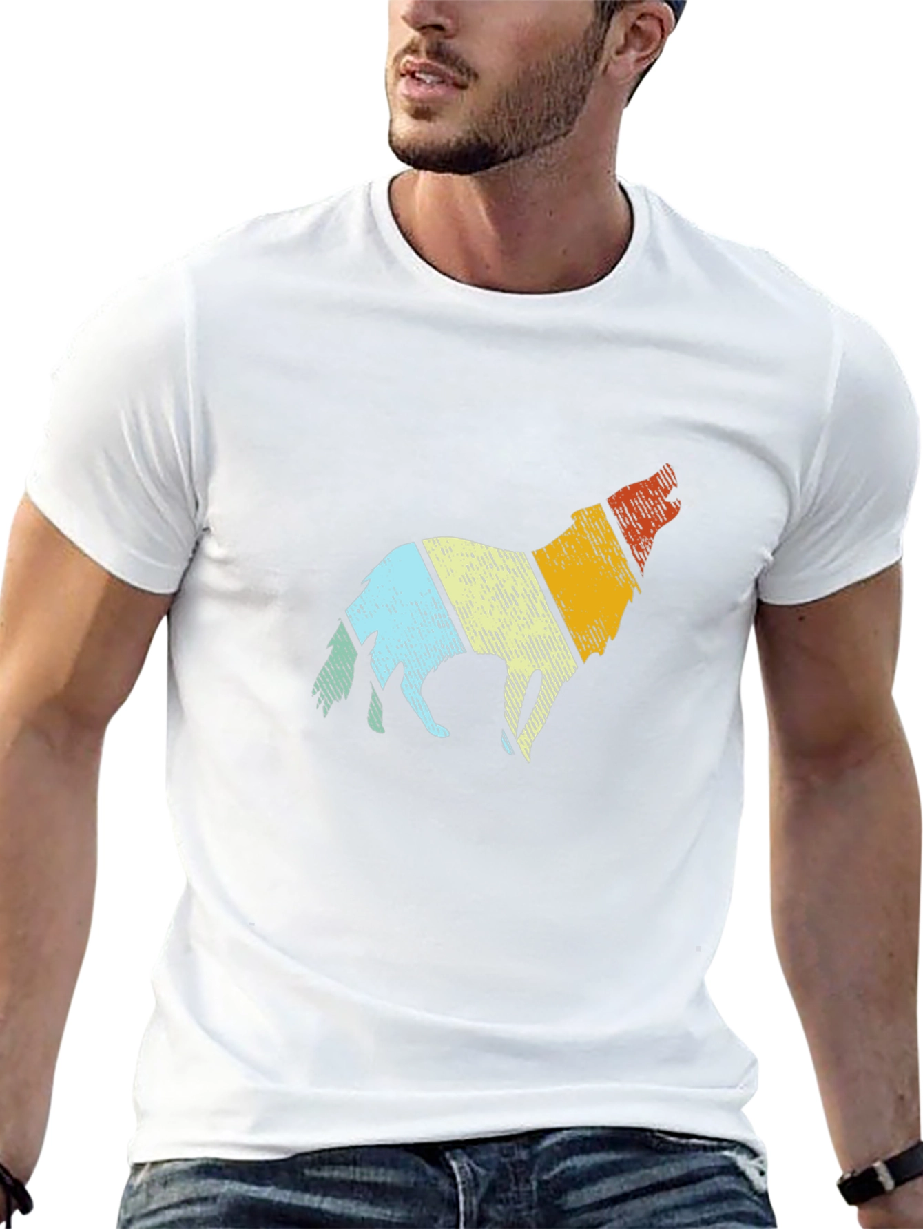 Retro Wolf Graphic Tee - Mens Black T-Shirt