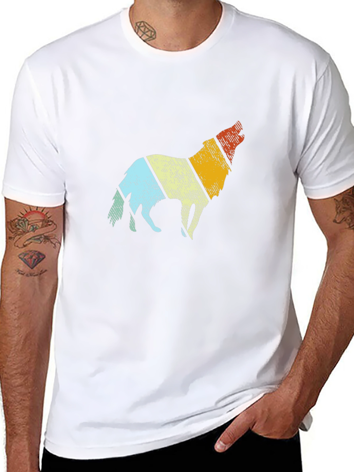 Retro Wolf Graphic Tee - Mens Black T-Shirt
