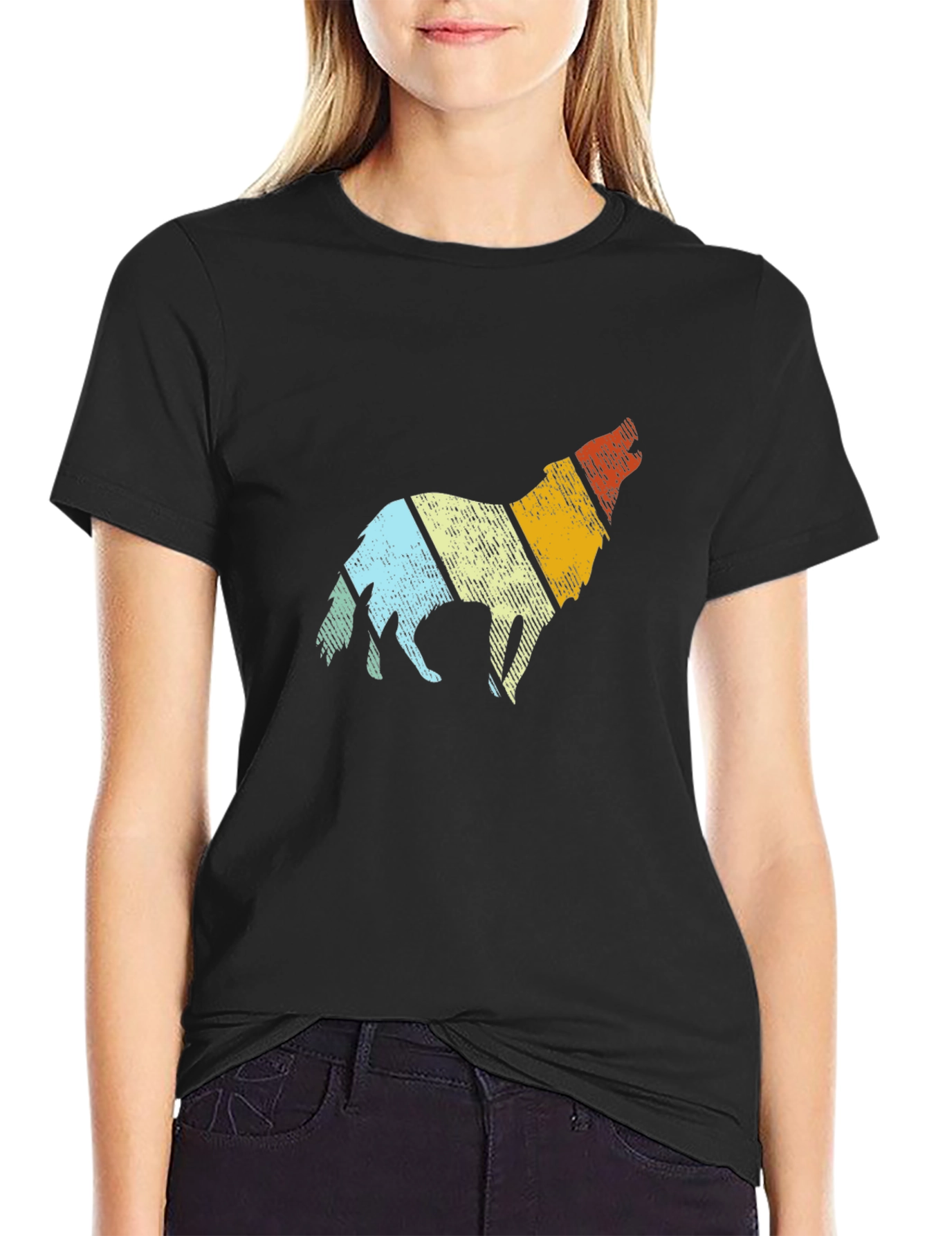 Retro Wolf Graphic Tee - Mens Black T-Shirt