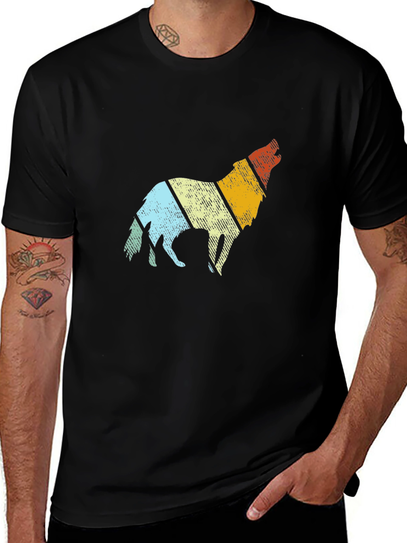 Retro Wolf Graphic Tee - Mens Black T-Shirt