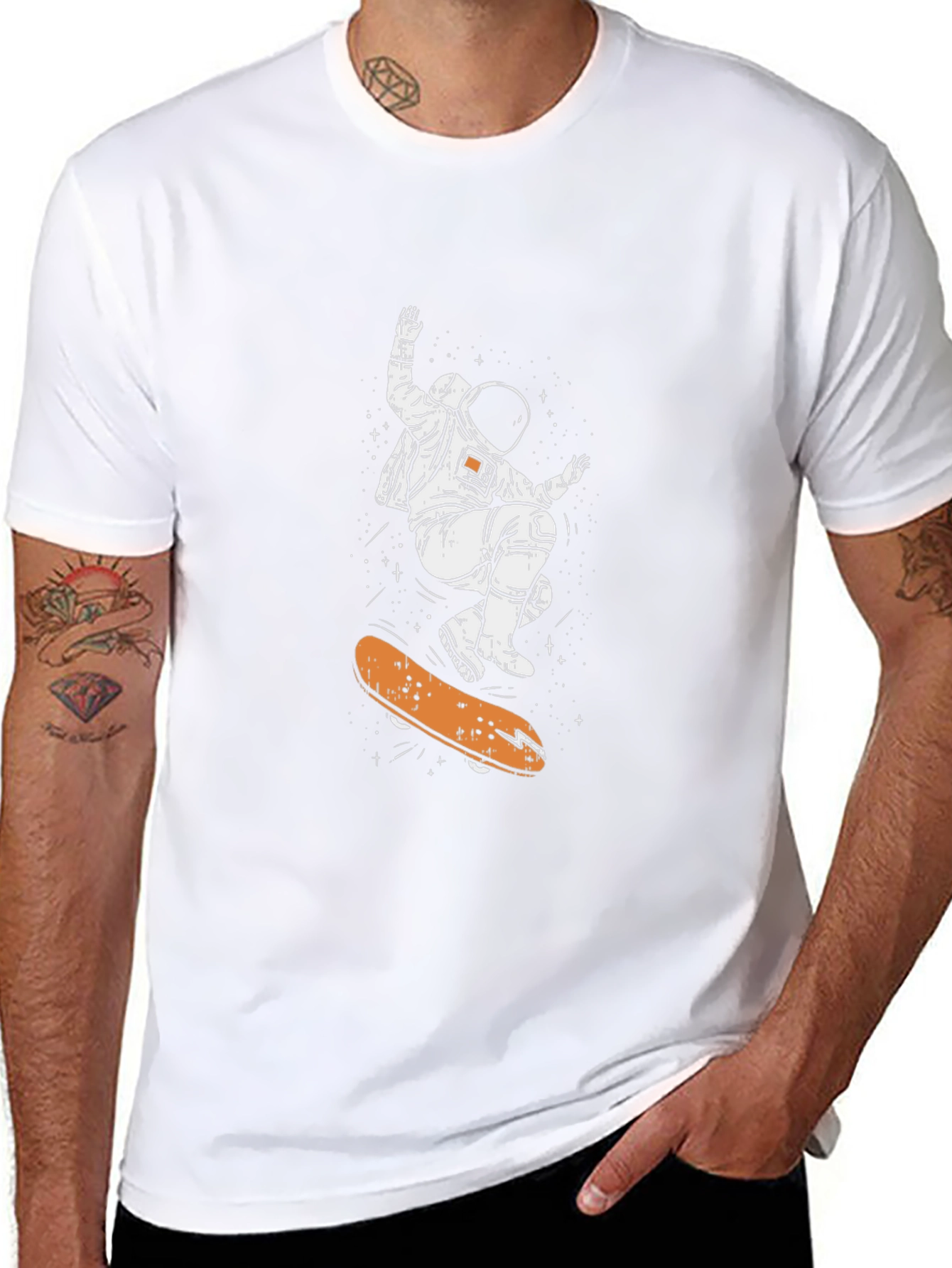 Astronaut Skateboard Graphic Tee - Cool Space Design