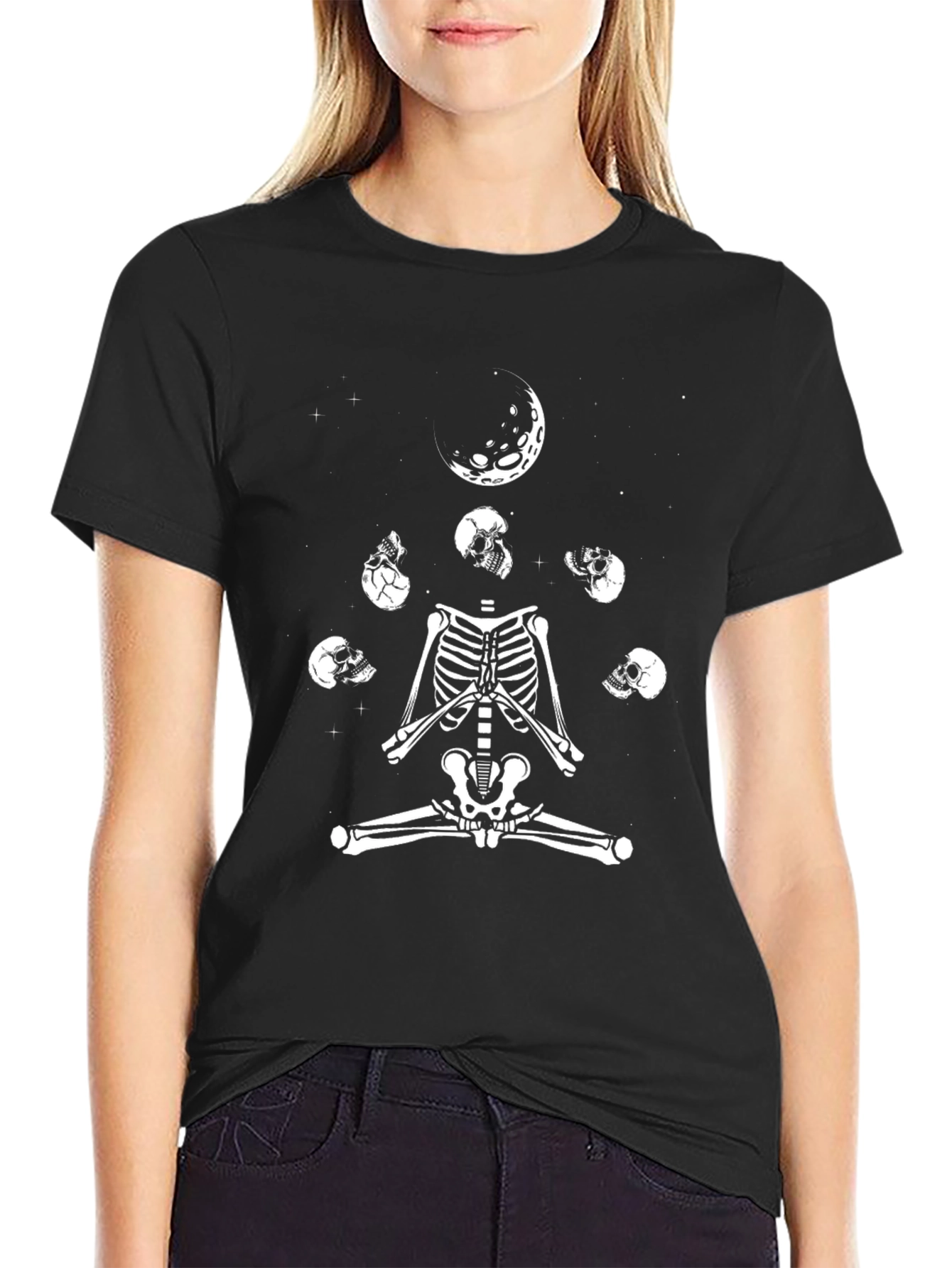 Skeleton Yoga Moon Phase Graphic Tee