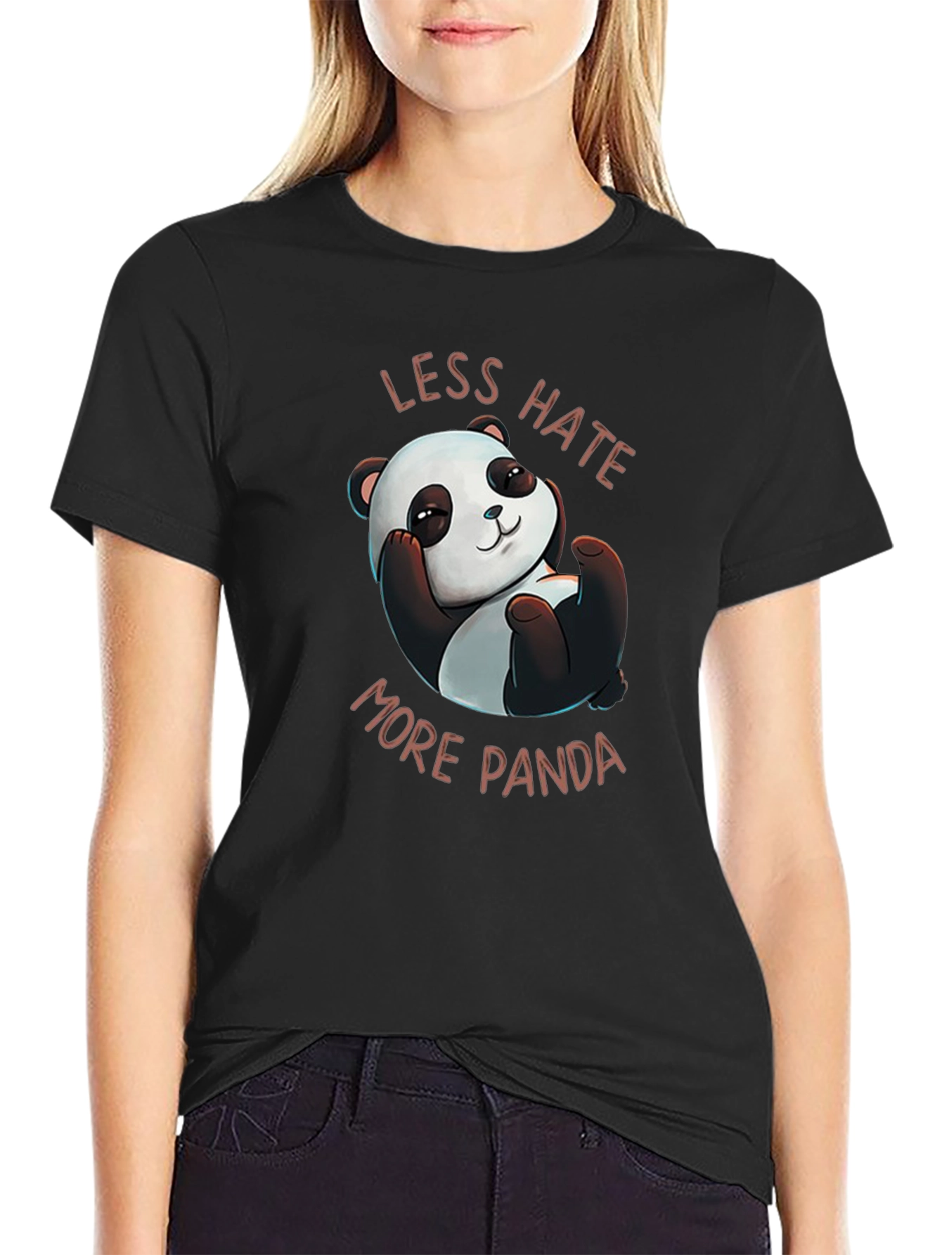 Less Hate More Panda Black T-Shirt
