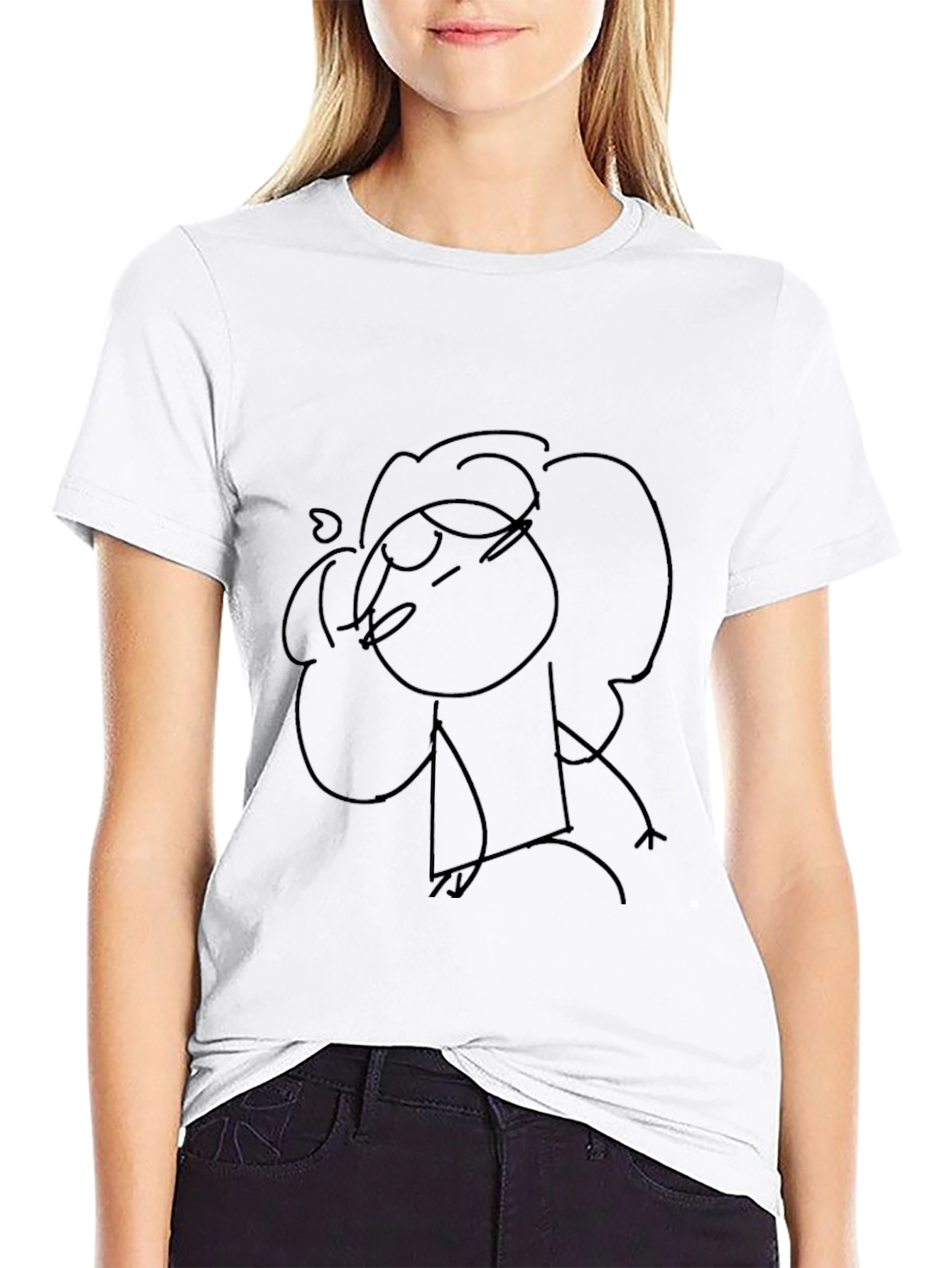 Sketchy Character Graphic Tee - Black Cotton Blend