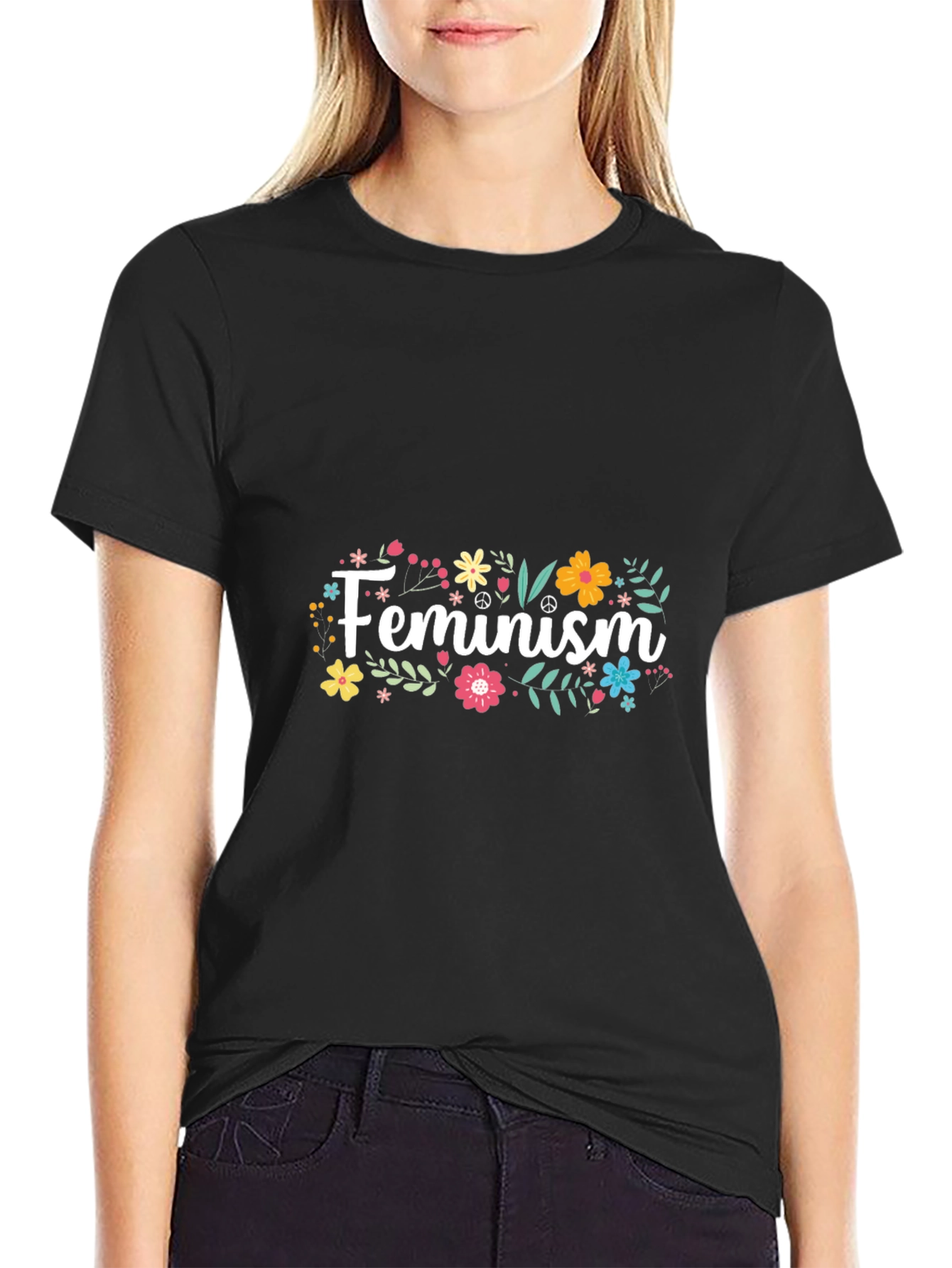 Feminism Floral T-Shirt - Black Graphic Tee