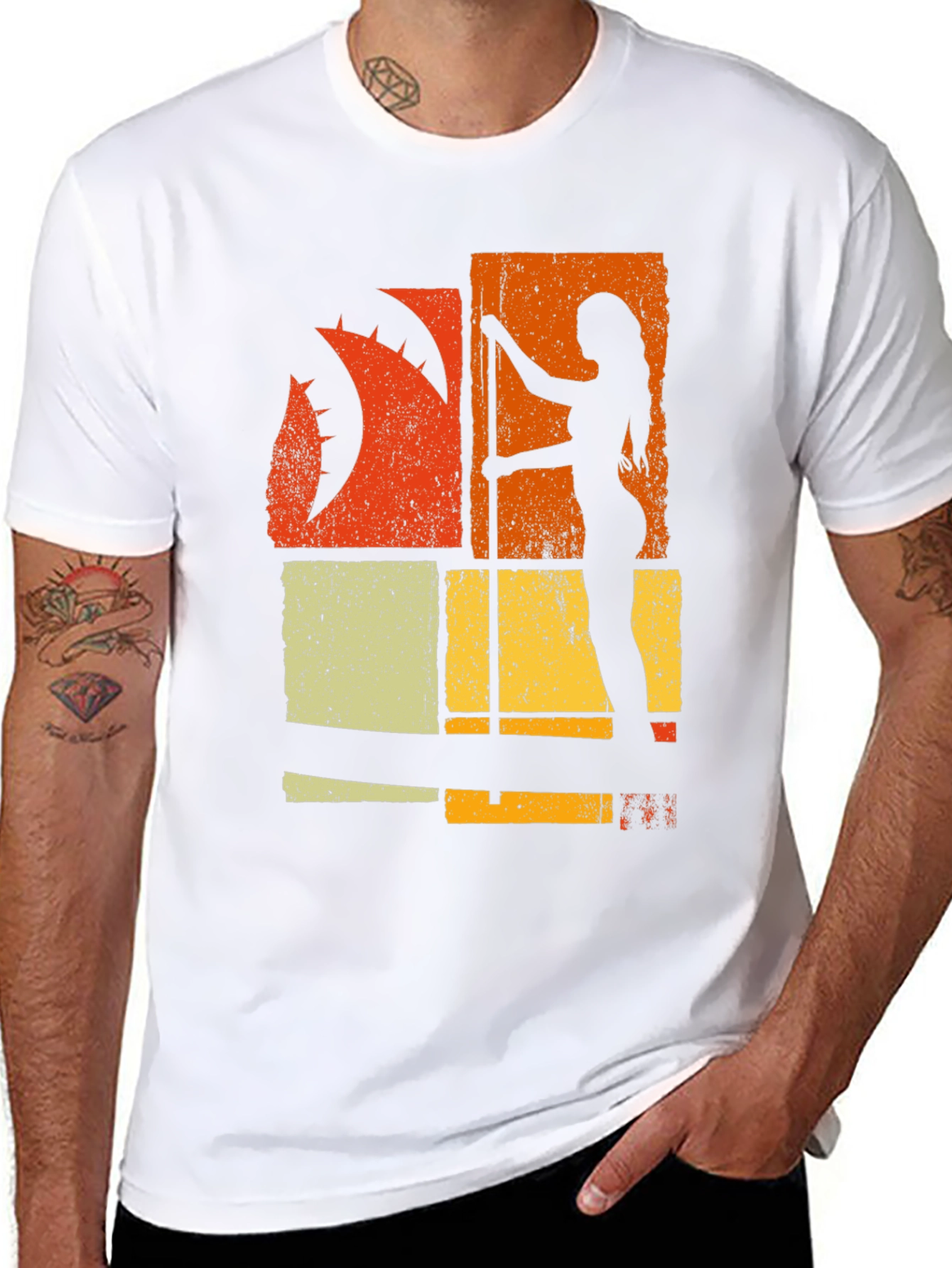 Retro Pole Dancer Graphic Tee - Black Cotton T-Shirt