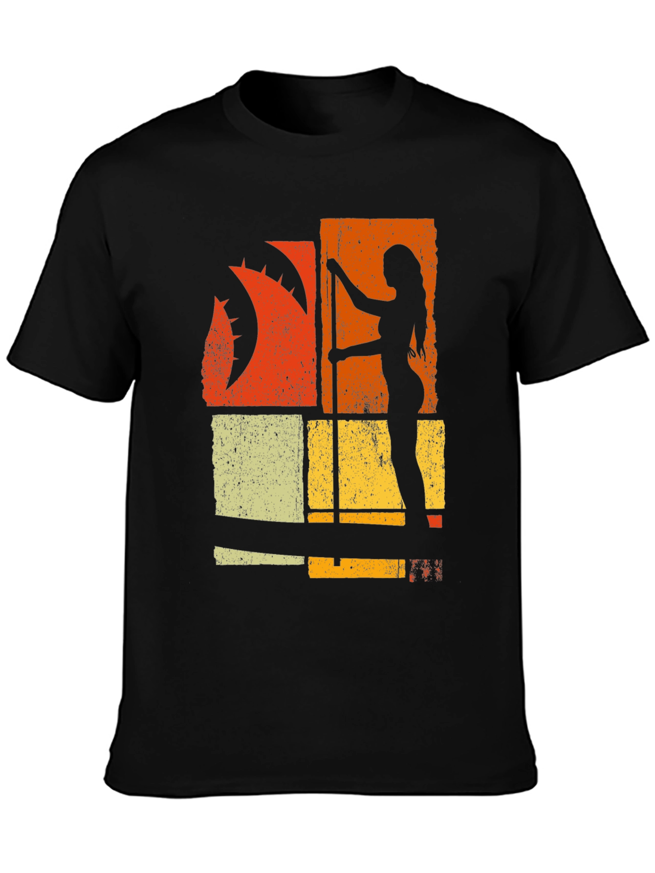 Retro Pole Dancer Graphic Tee - Black Cotton T-Shirt
