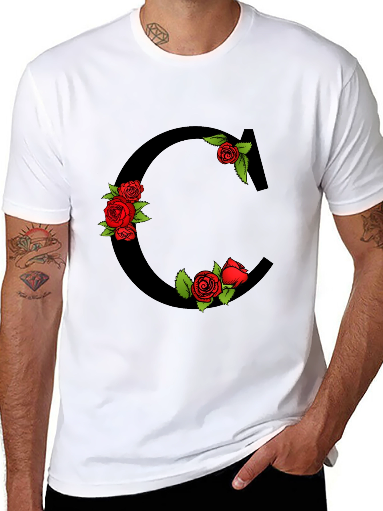 Floral Letter C Black T-Shirt