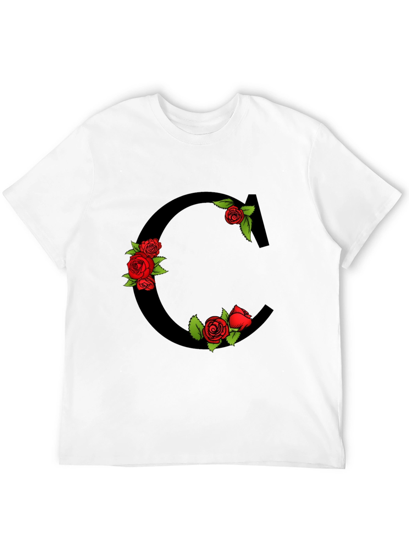 Floral Letter C Black T-Shirt