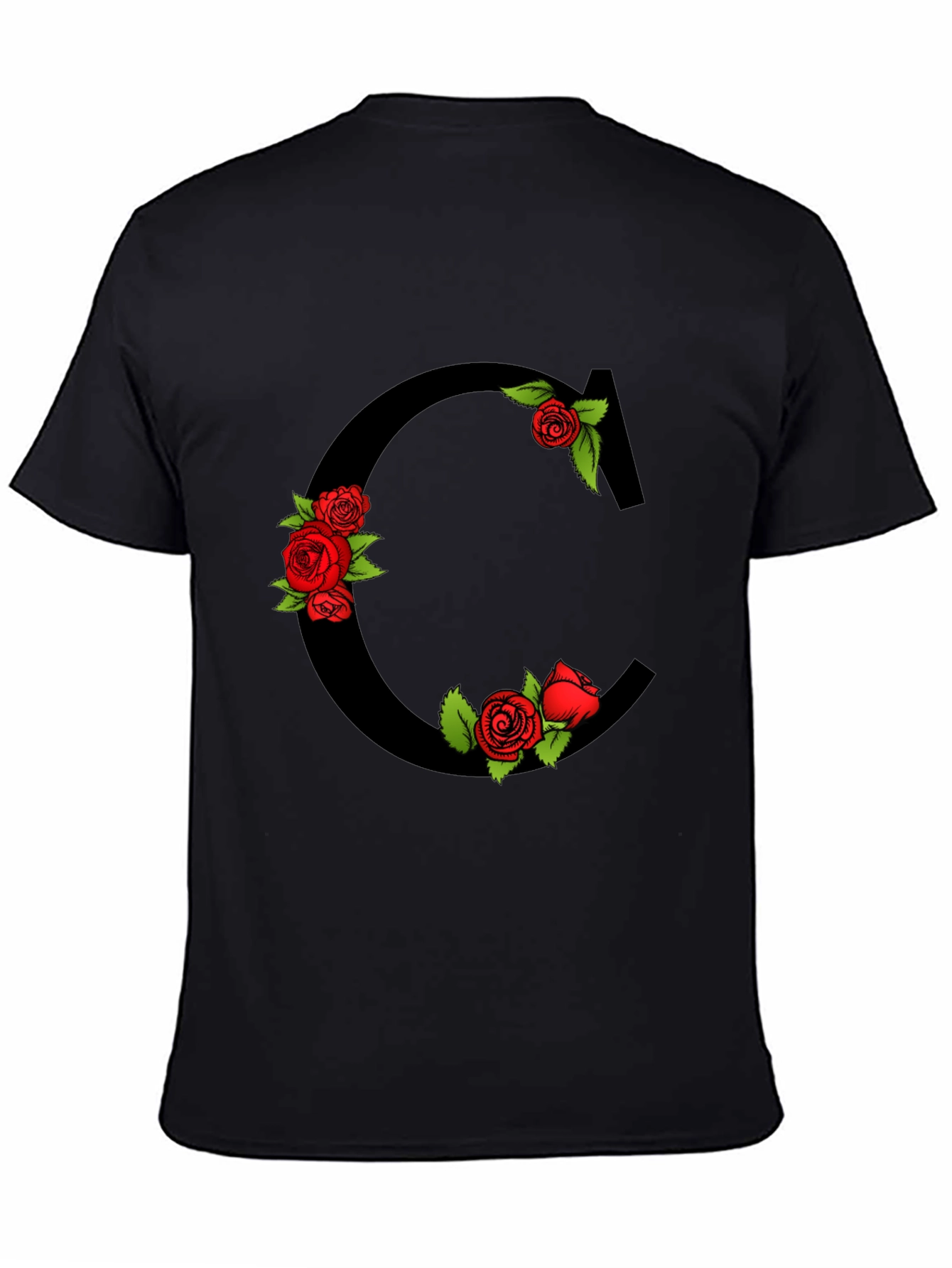 Floral Letter C Black T-Shirt