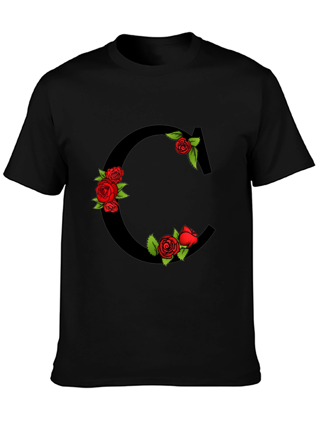 Floral Letter C Black T-Shirt