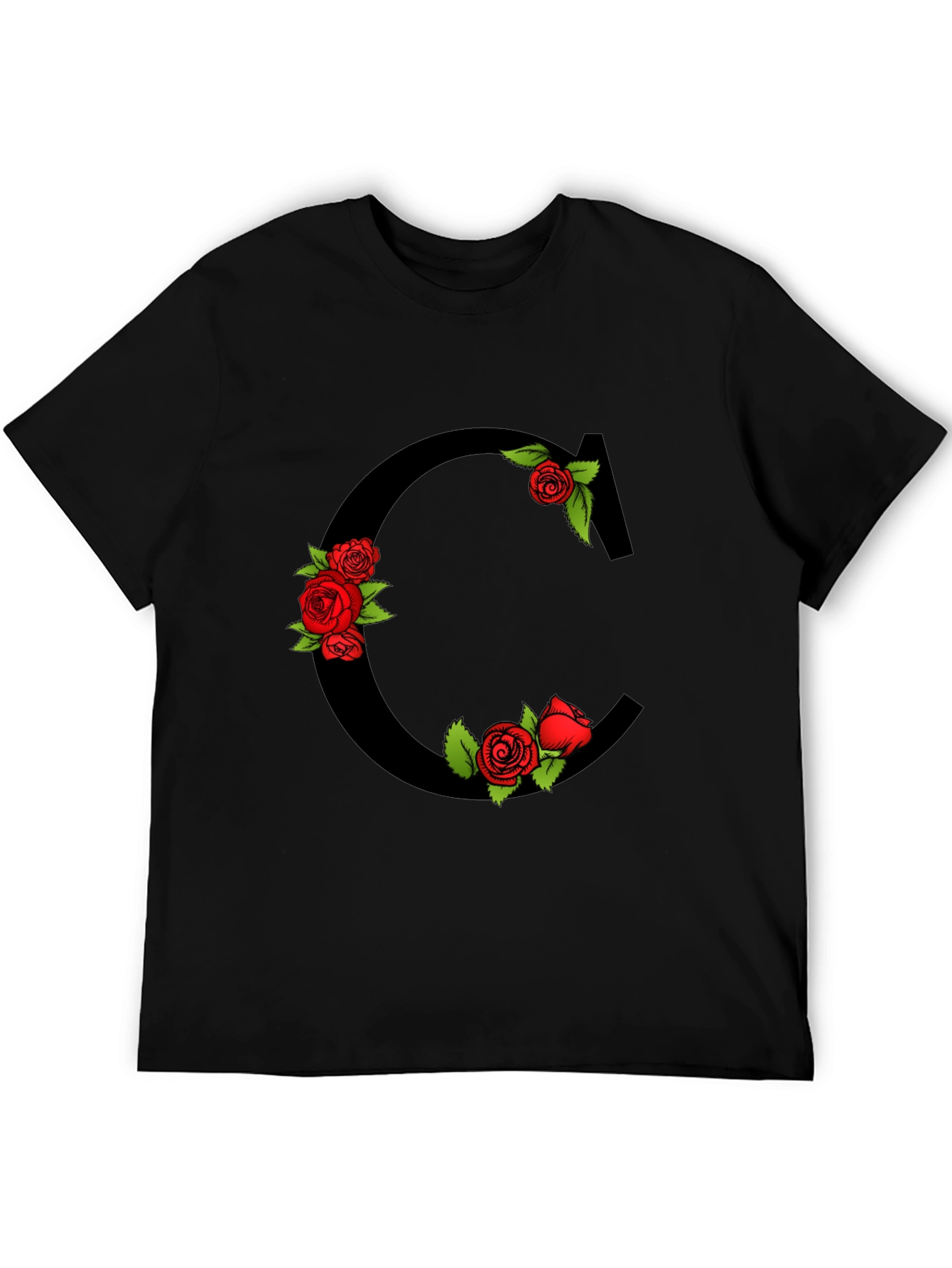 Floral Letter C Black T-Shirt