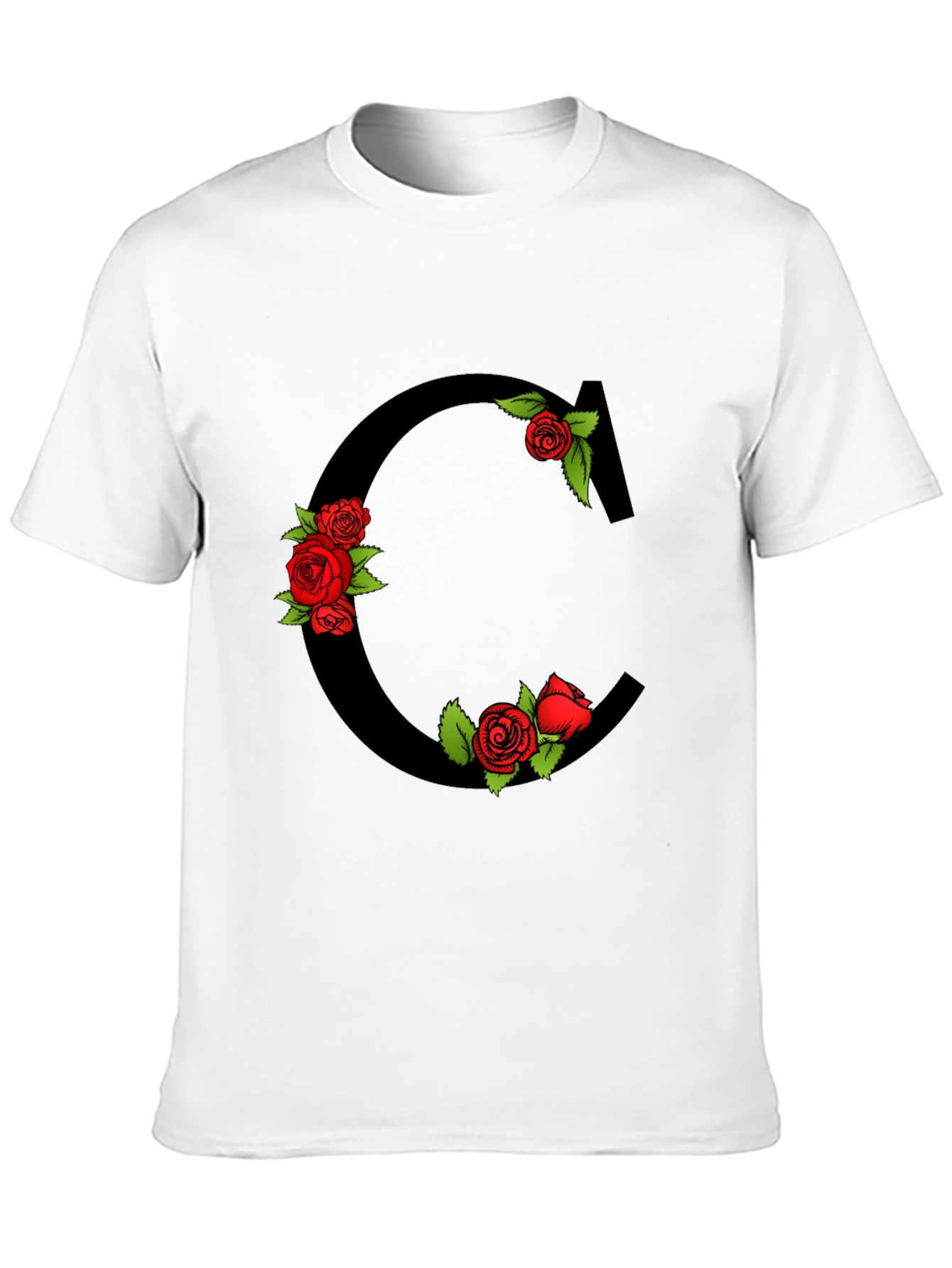 Floral Letter C Black T-Shirt
