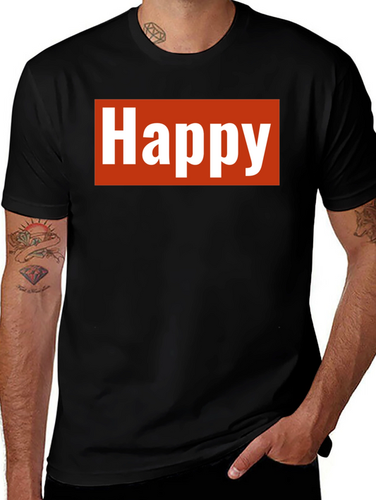 Happy Graphic Tee - Black Crew Neck Comfort Fit