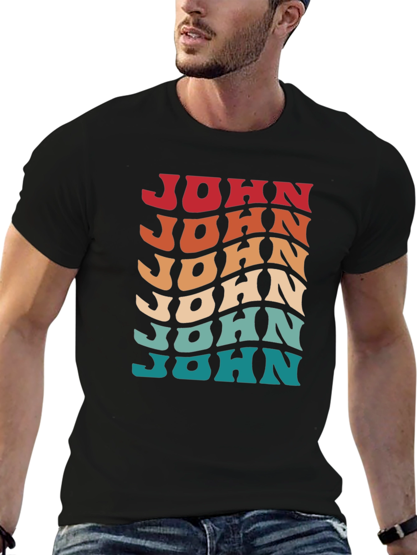 Retro Wavy Name T-Shirt - Personalized John Tee
