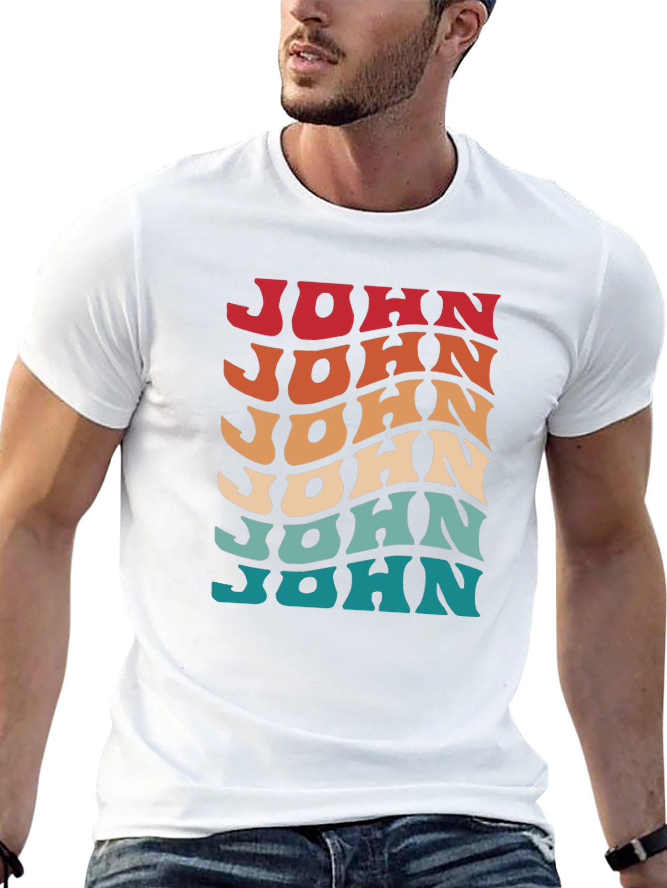 Retro Wavy Name T-Shirt - Personalized John Tee