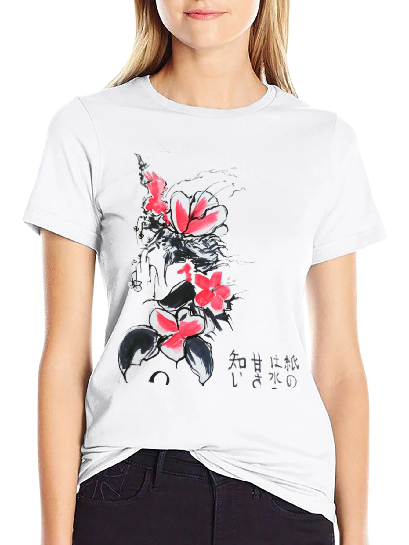 Floral Japanese Ink Art T-Shirt