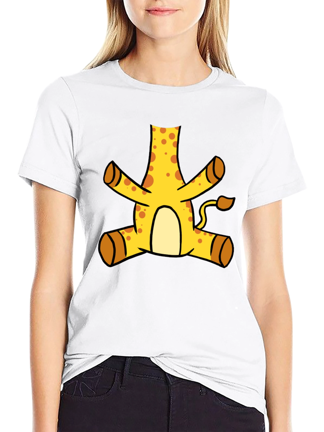 Funny Giraffe Cartoon Black T-Shirt