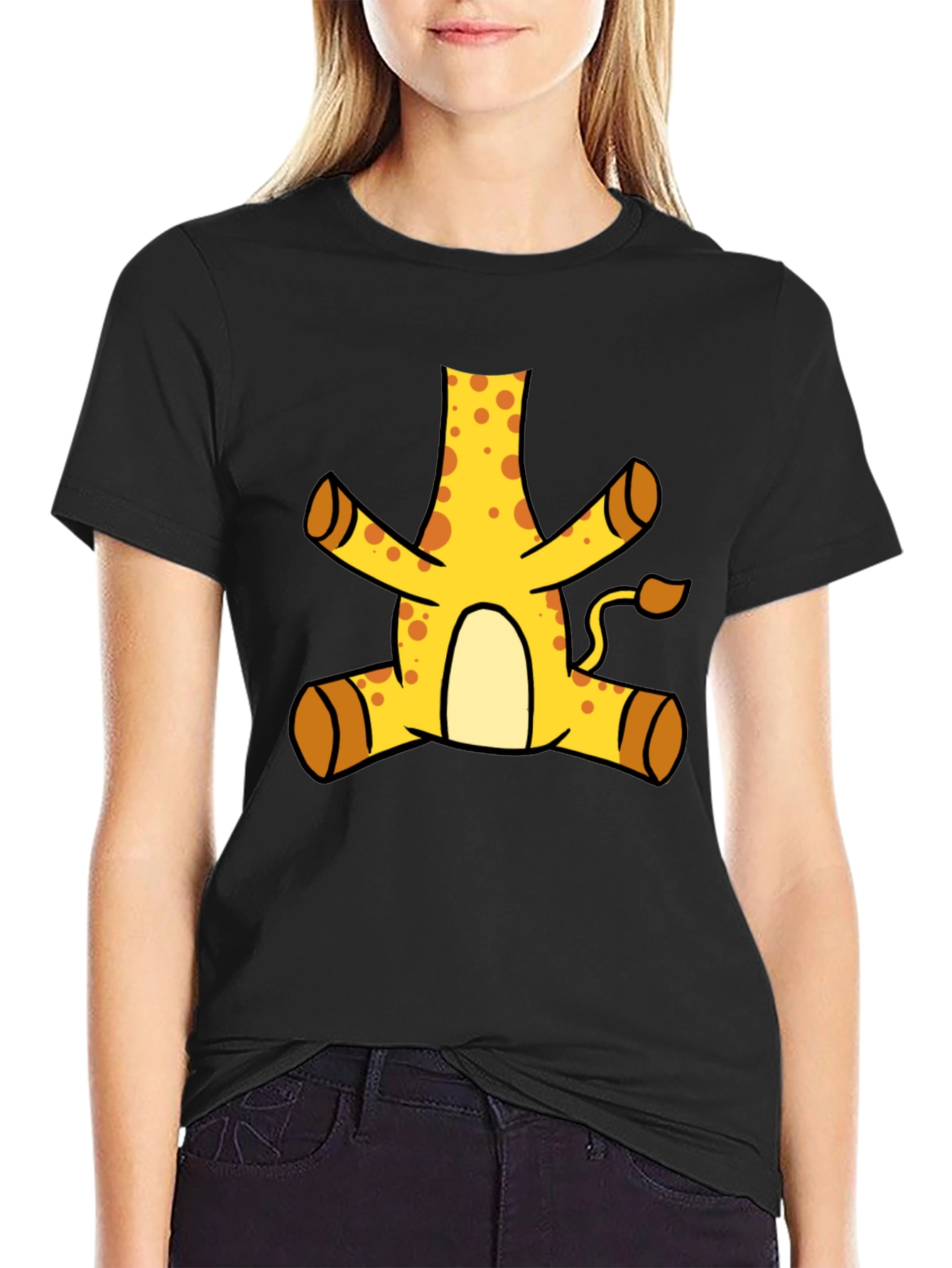 Funny Giraffe Cartoon Black T-Shirt