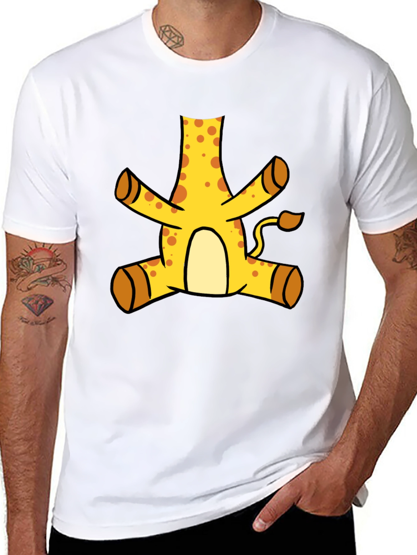 Funny Giraffe Cartoon Black T-Shirt