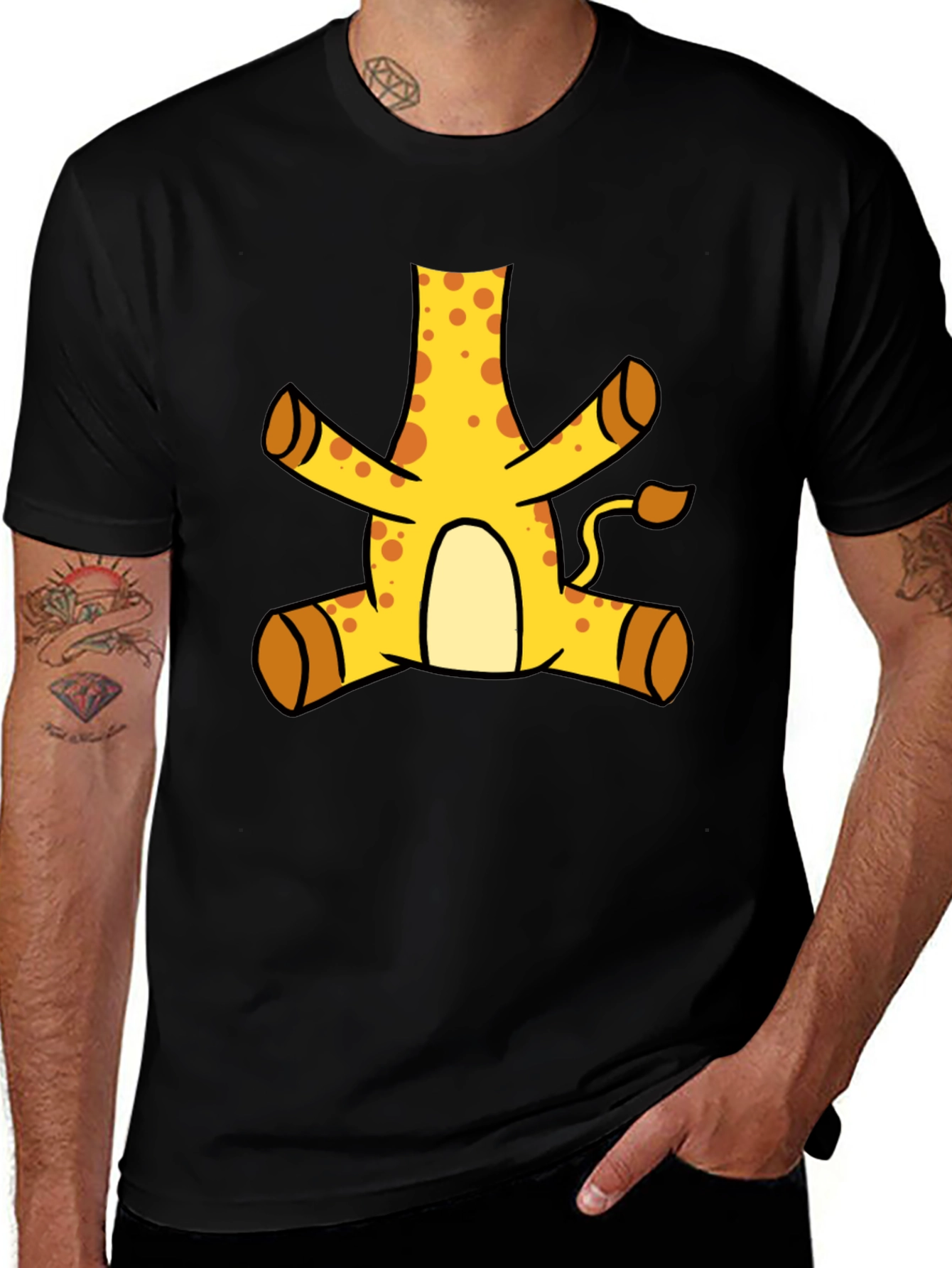 Funny Giraffe Cartoon Black T-Shirt