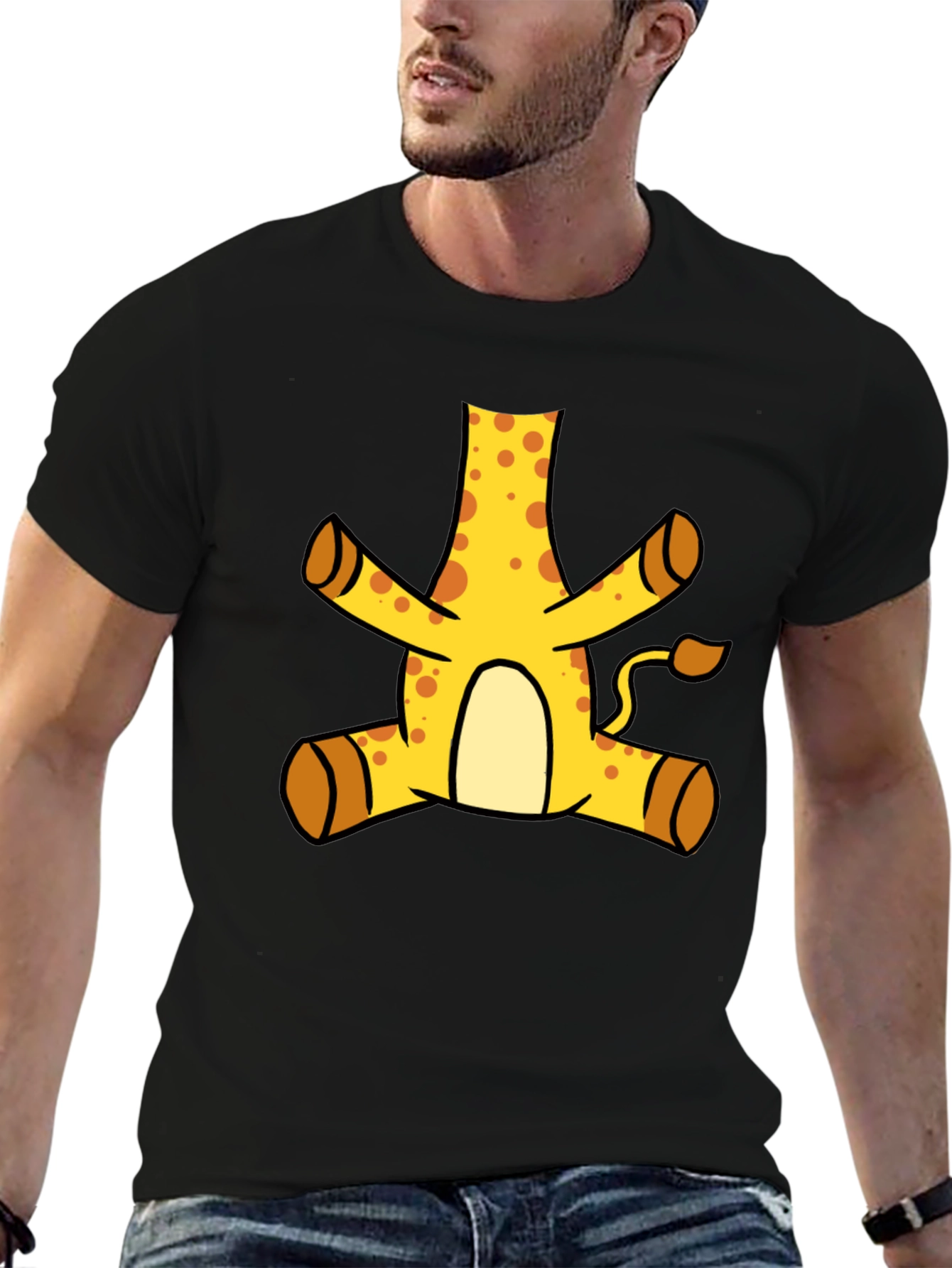 Funny Giraffe Cartoon Black T-Shirt