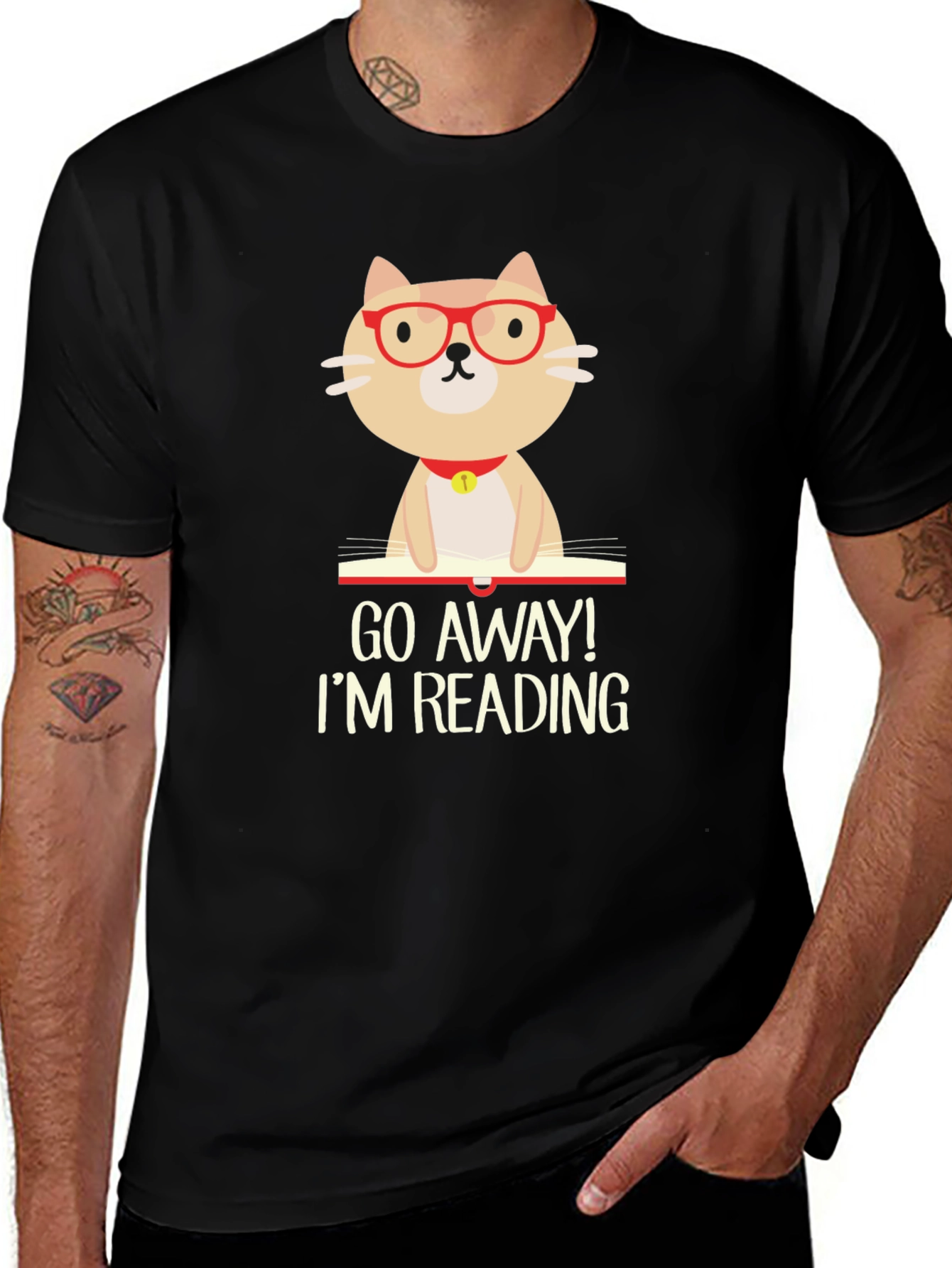 Funny Reading Cat Graphic T-Shirt