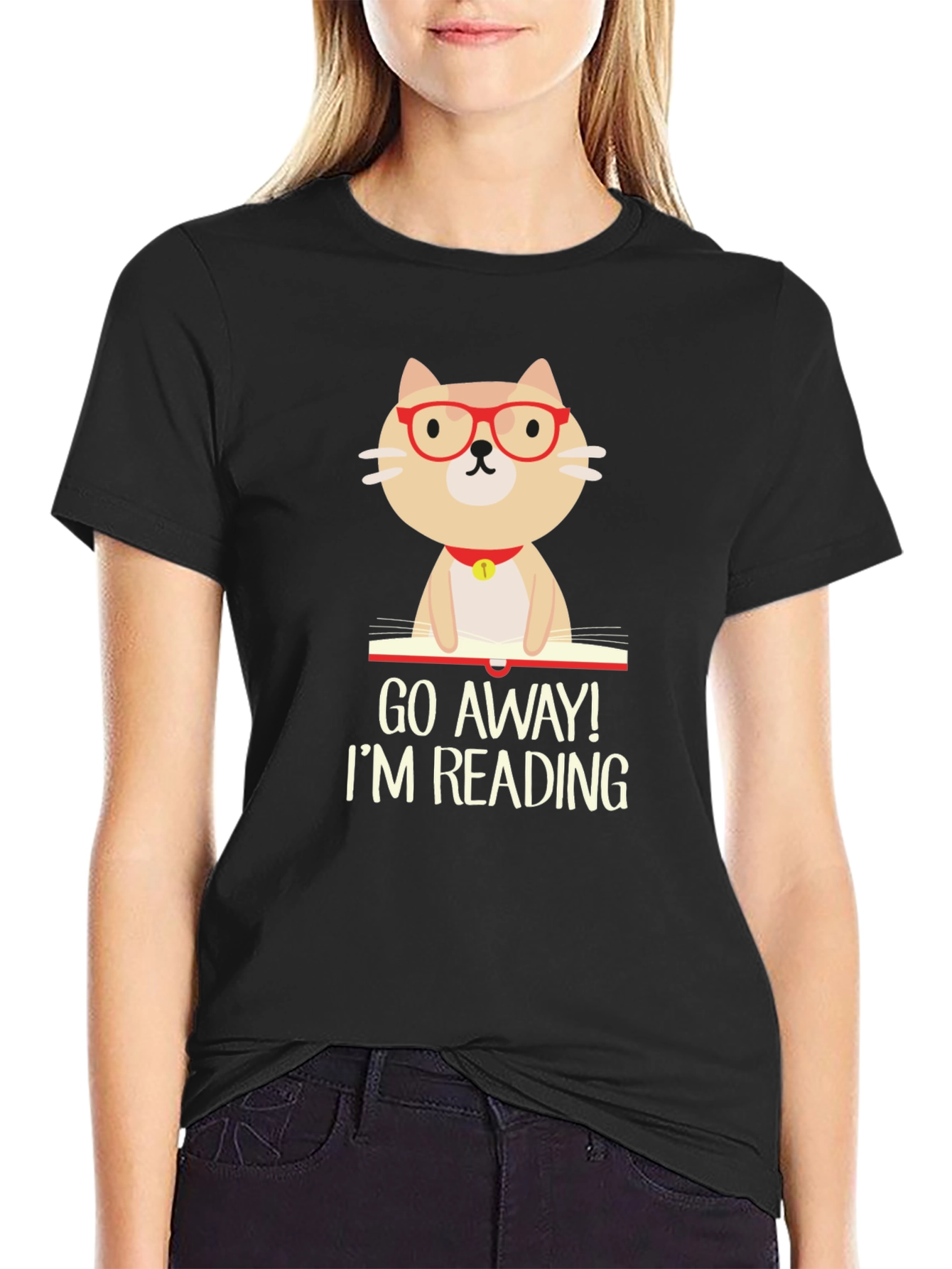 Funny Reading Cat Graphic T-Shirt