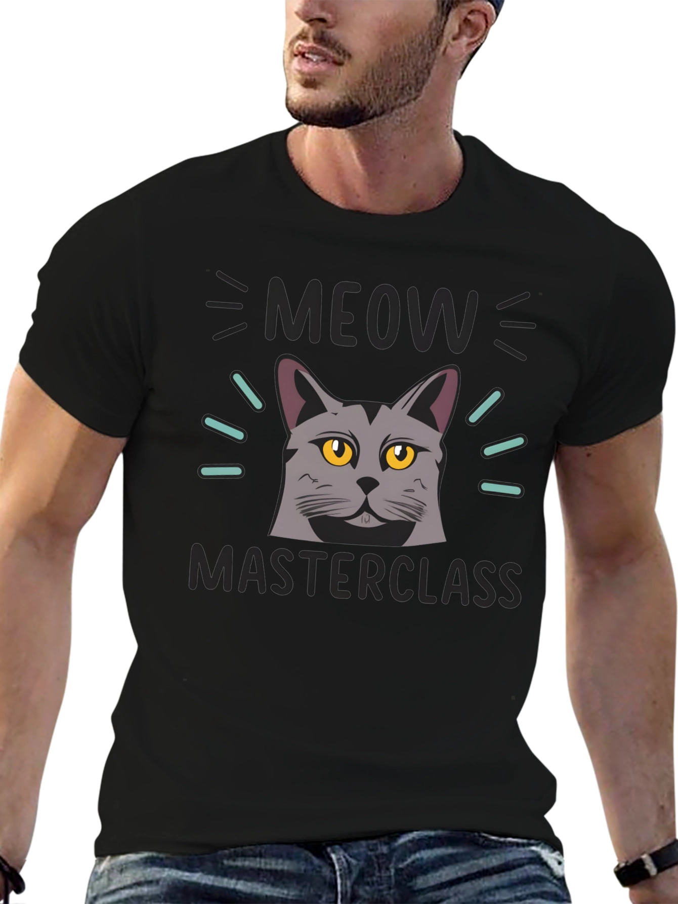 Meow Masterclass Cat Graphic Black T-Shirt